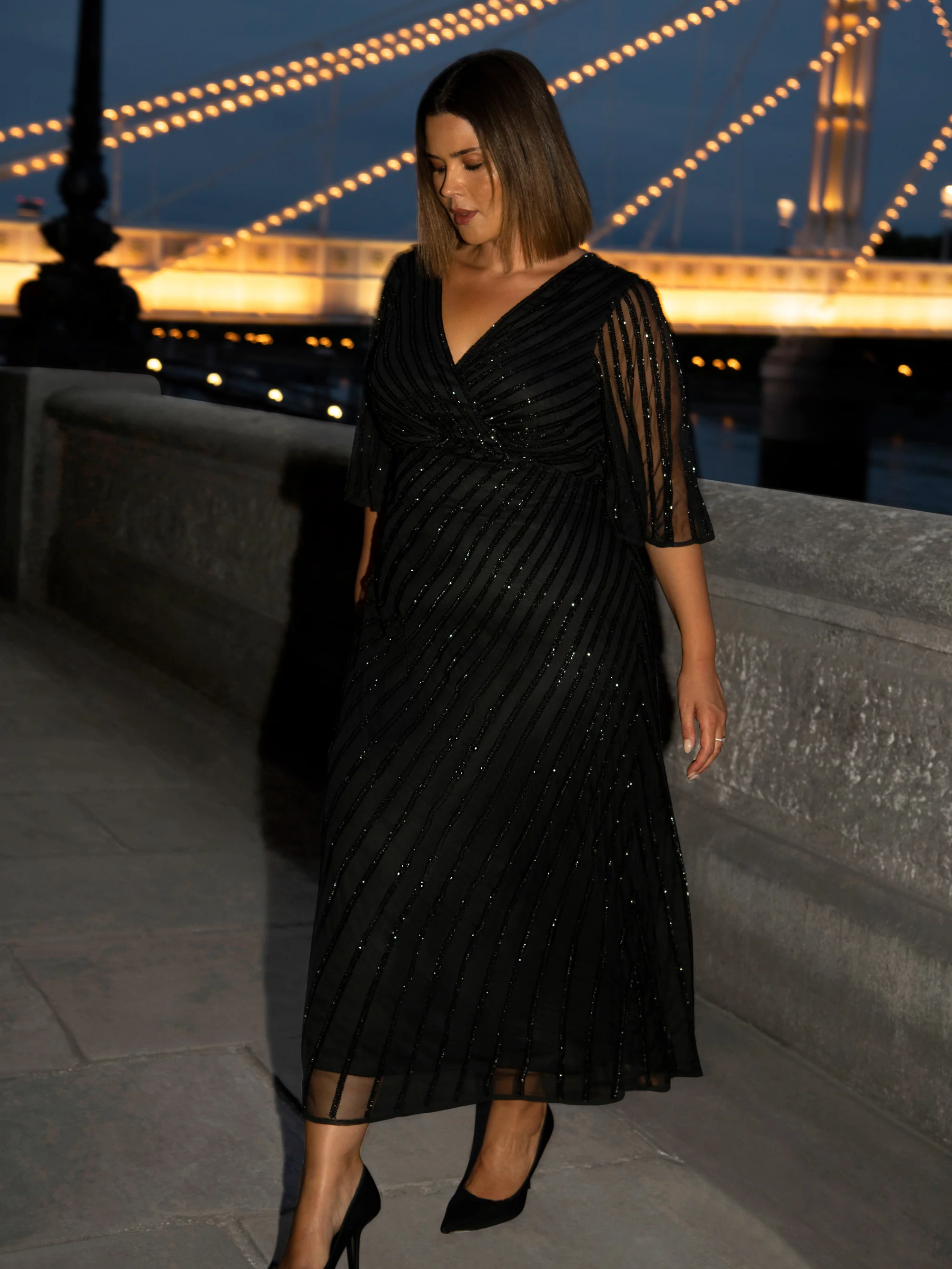 Black Embellished Flutter Sleeve Maxi Dress - Image 2