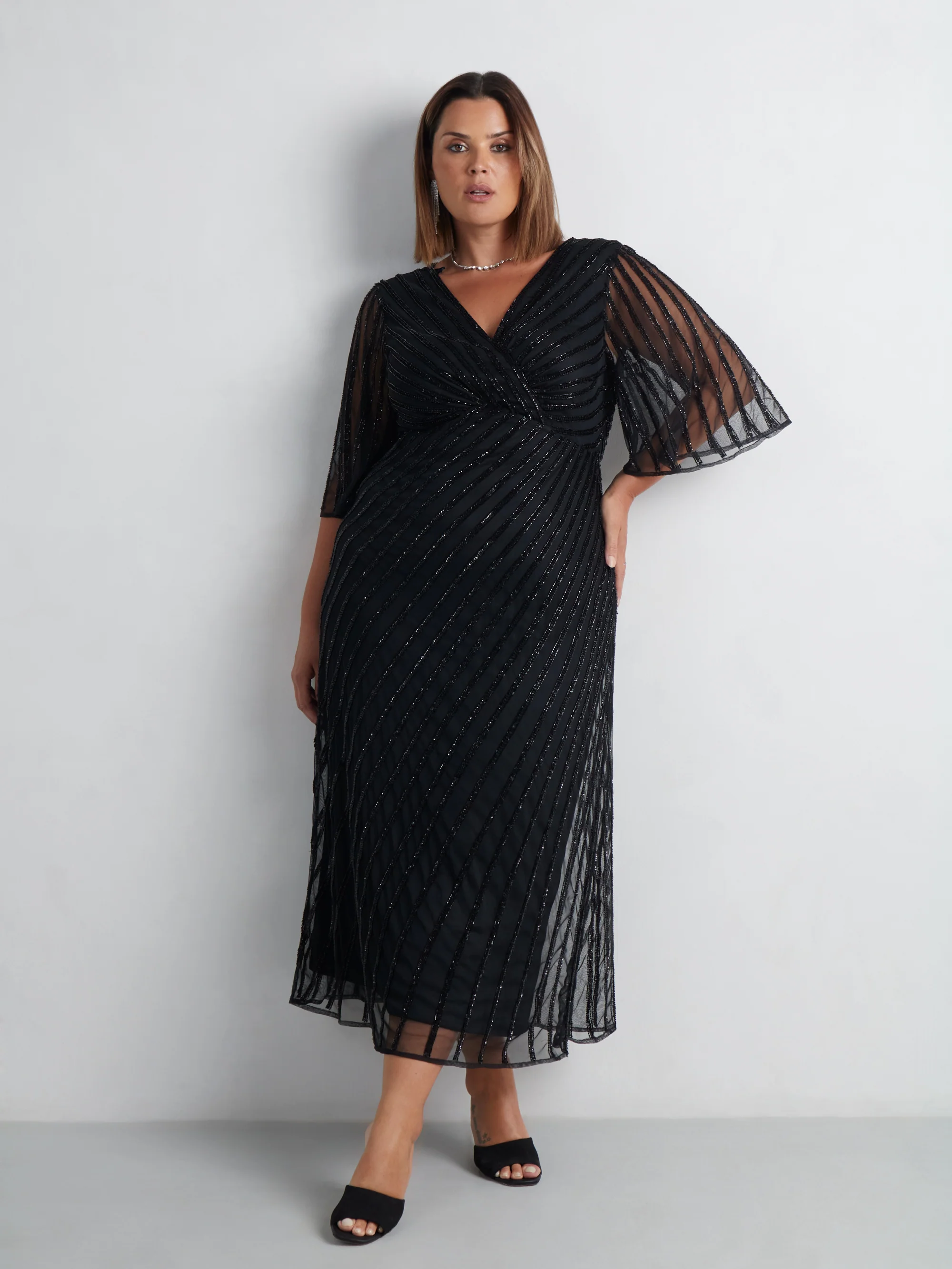 Black Embellished Flutter Sleeve Maxi Dress - Image 5