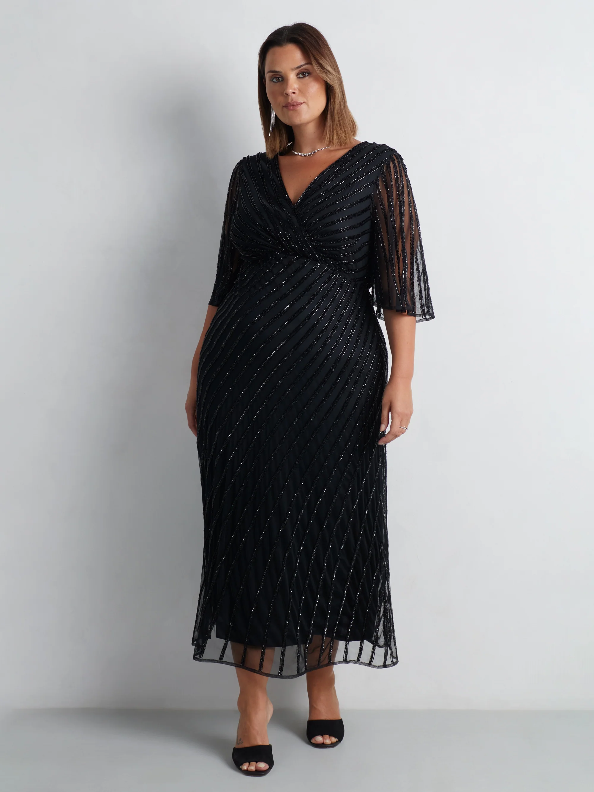 Black Embellished Flutter Sleeve Maxi Dress - Image 6