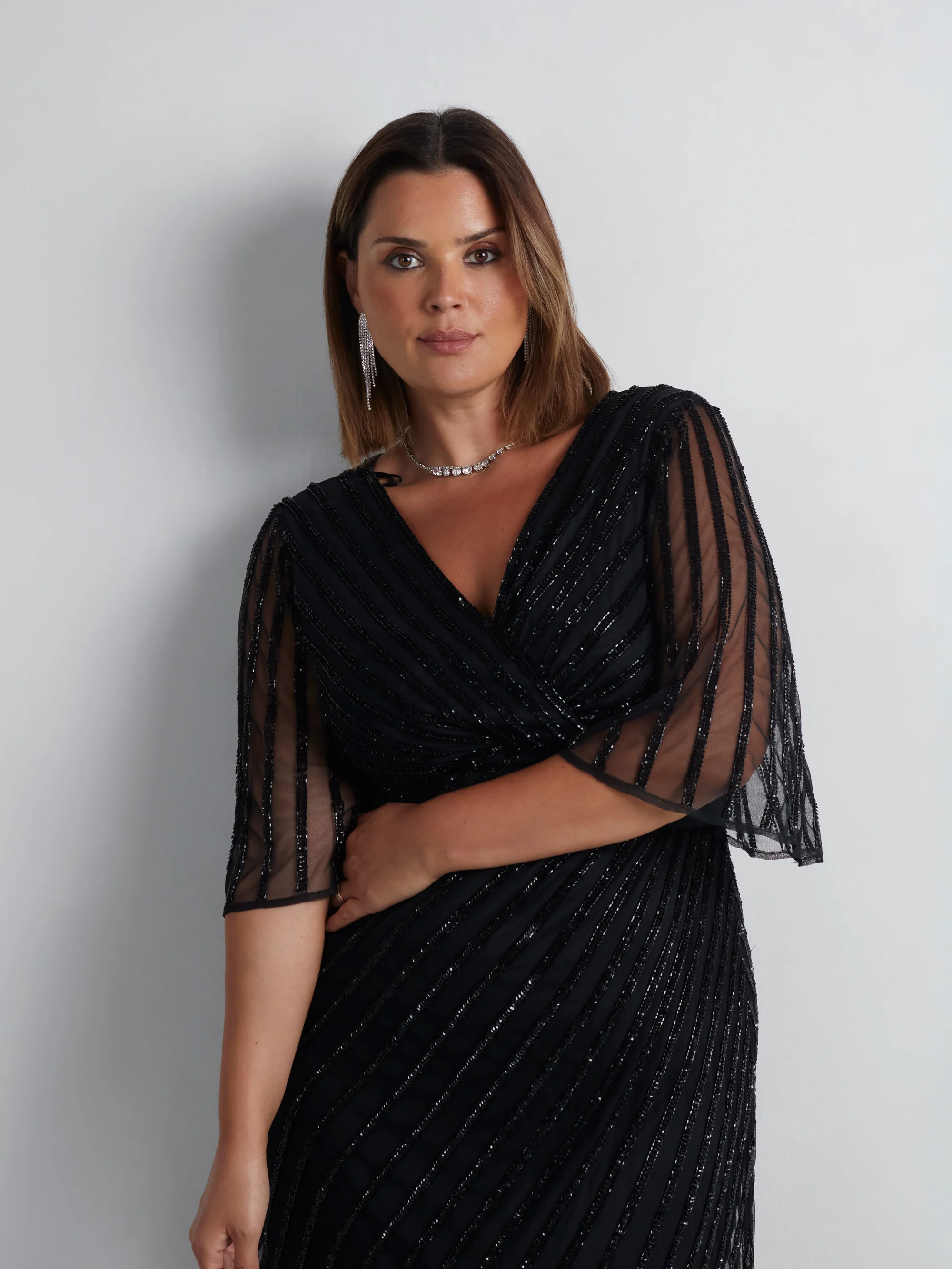 Black Embellished Flutter Sleeve Maxi Dress - Image 7
