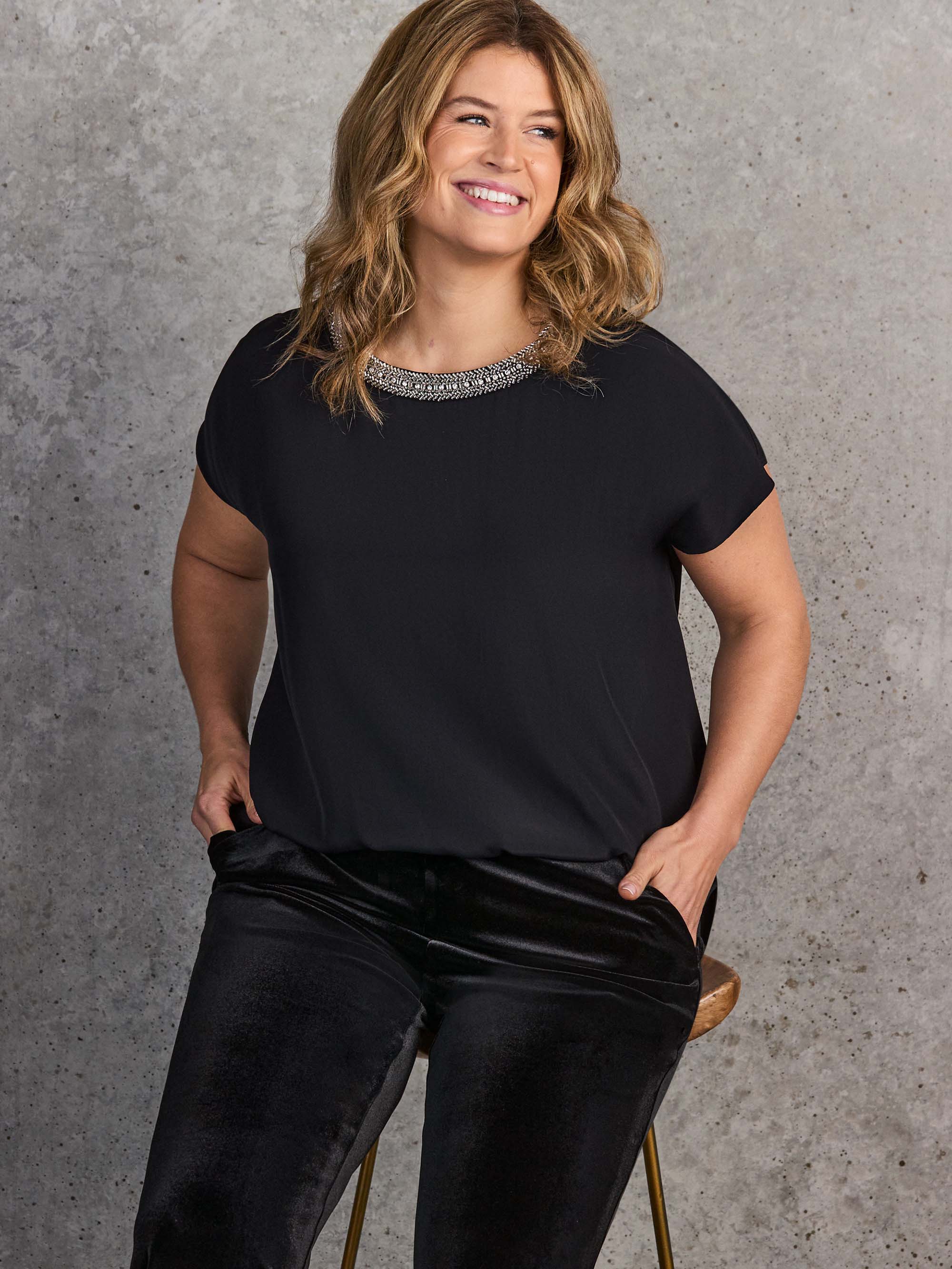 Black Embellished Neckline Top - Image 5