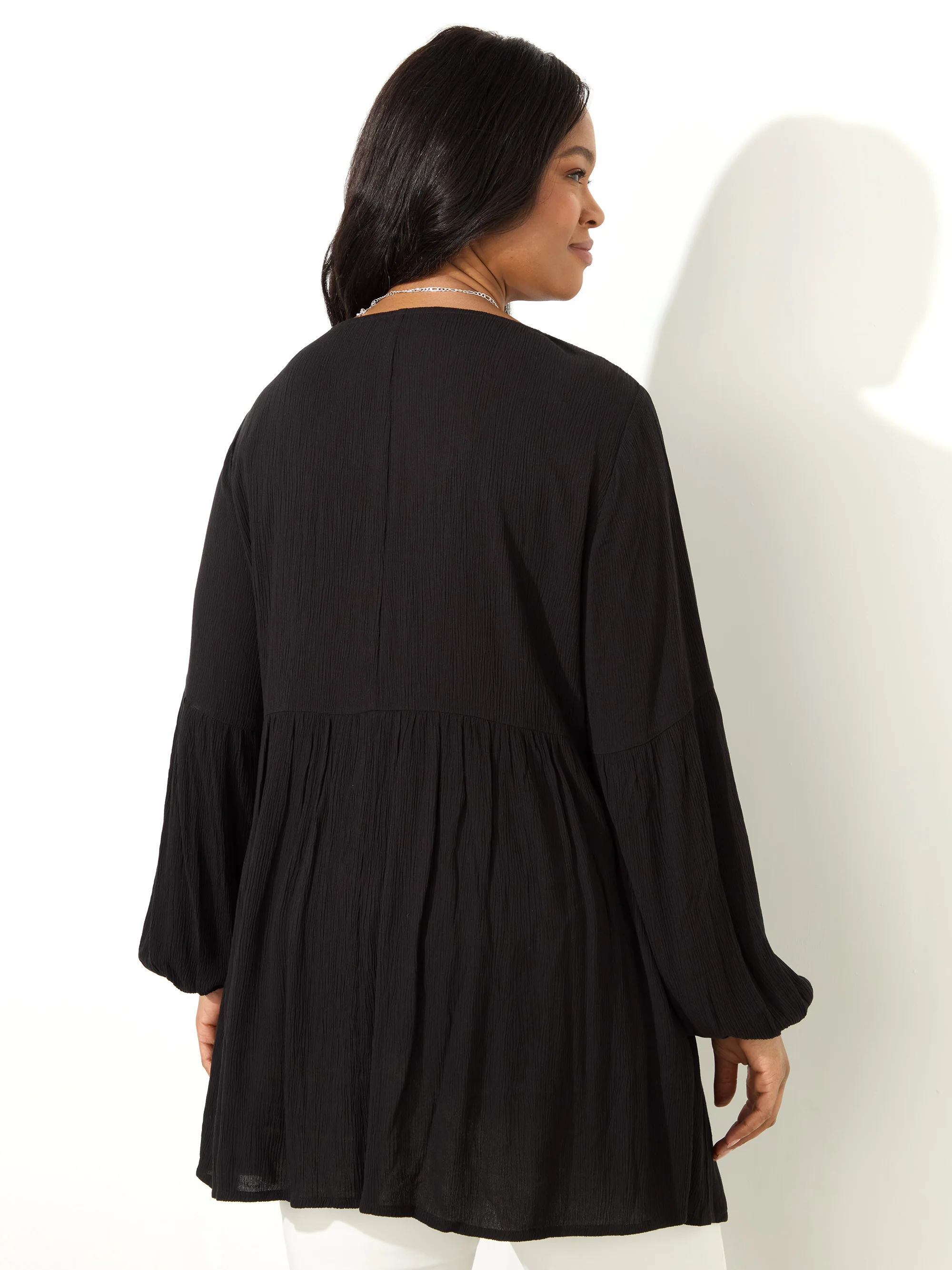 Black Embroidered Viscose Crinkle Tunic - Image 3