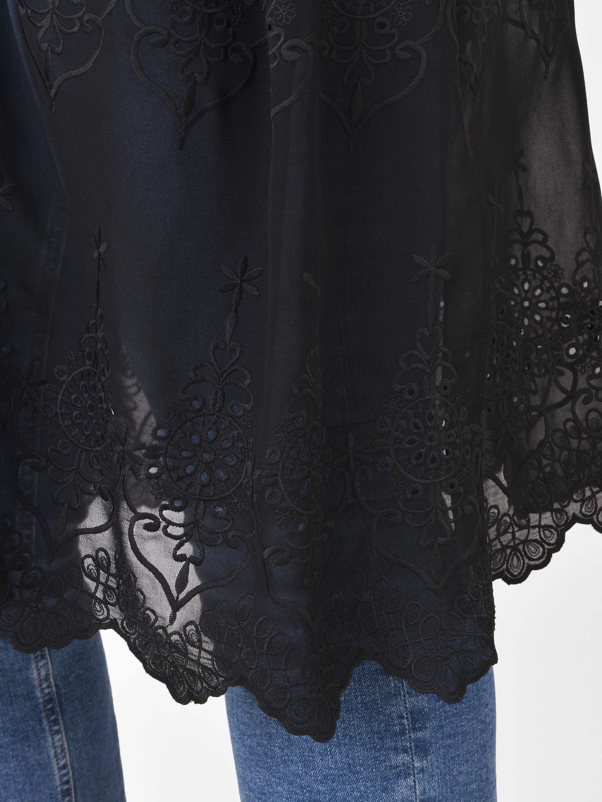 Black Embroidered Chiffon Kimono - Image 2