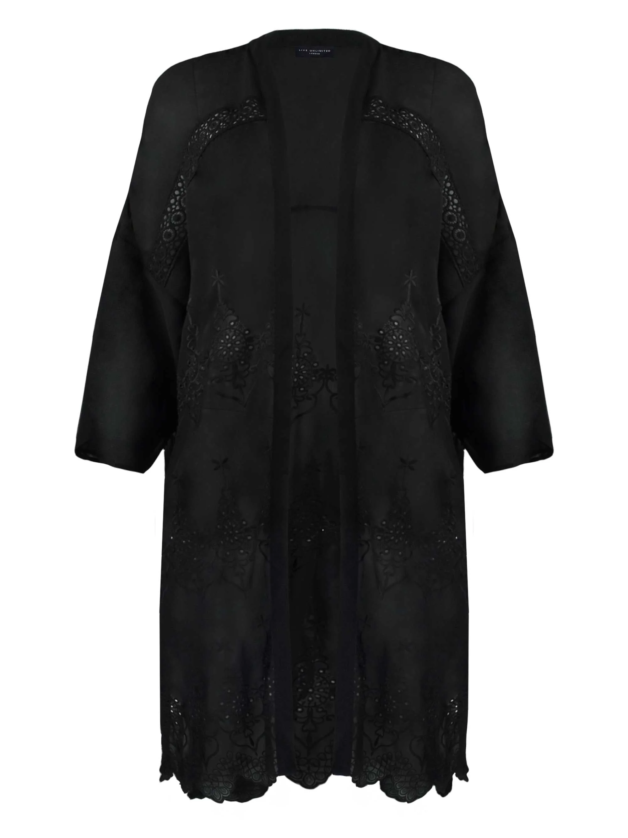 Black Embroidered Chiffon Kimono - Image 3