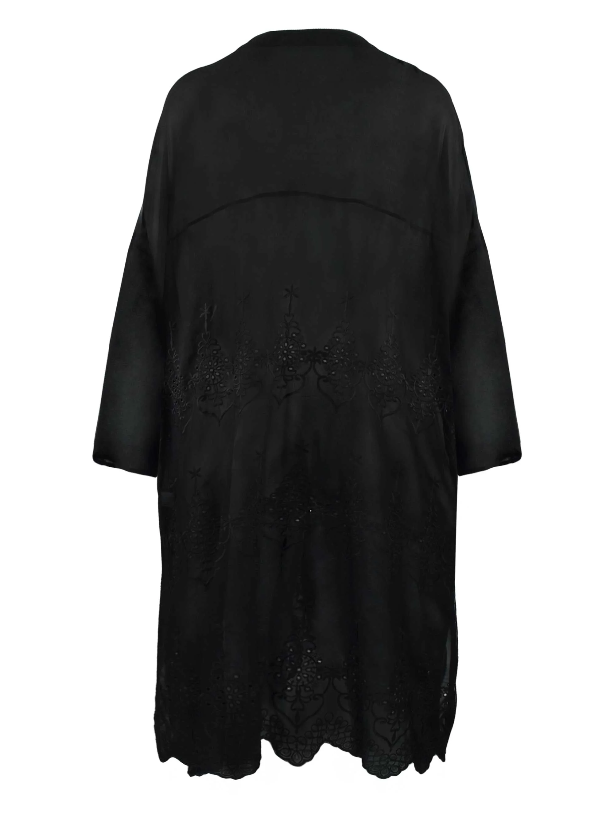 Black Embroidered Chiffon Kimono - Image 4