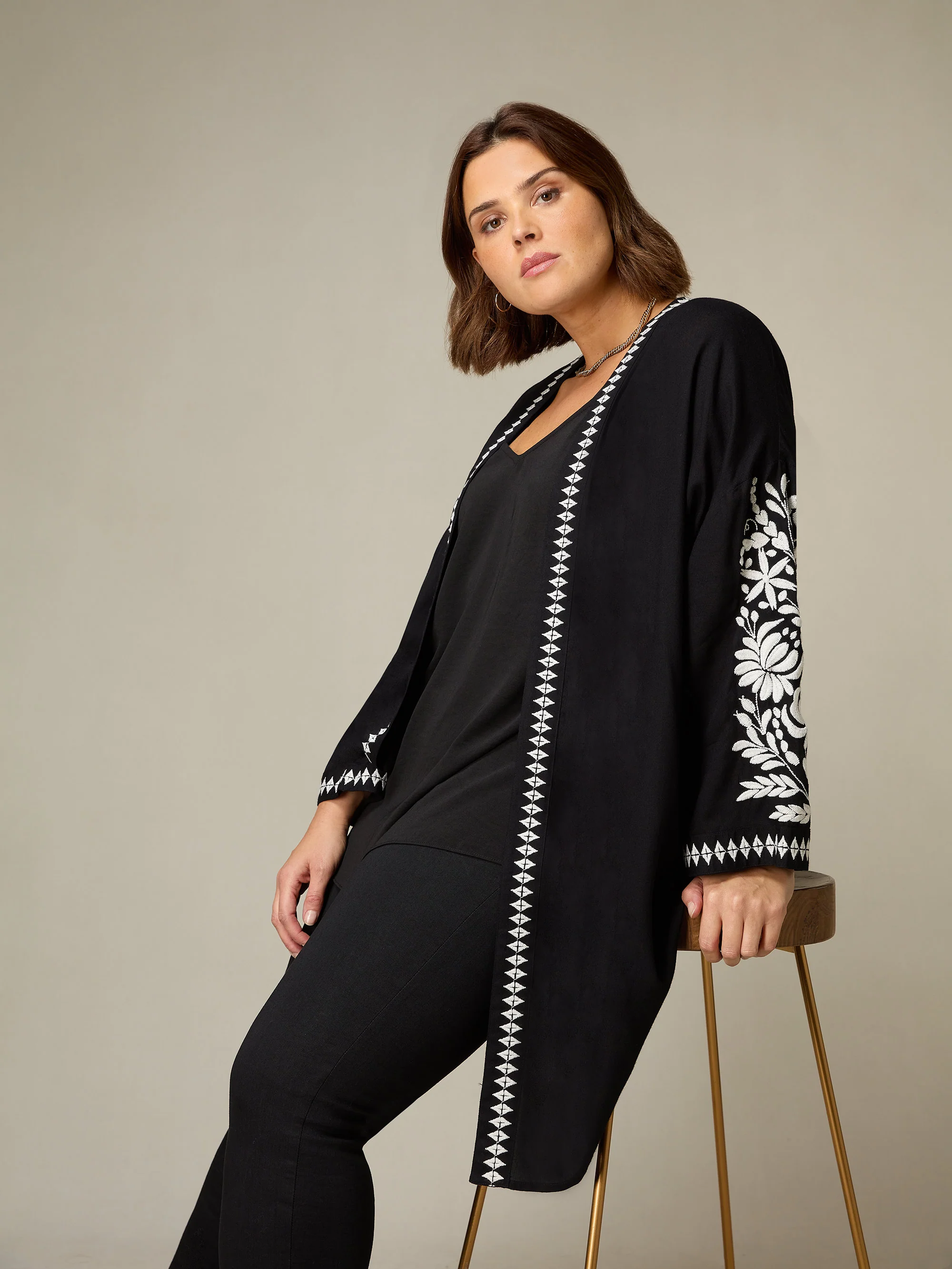 Black Embroidered Kimono - Image 2