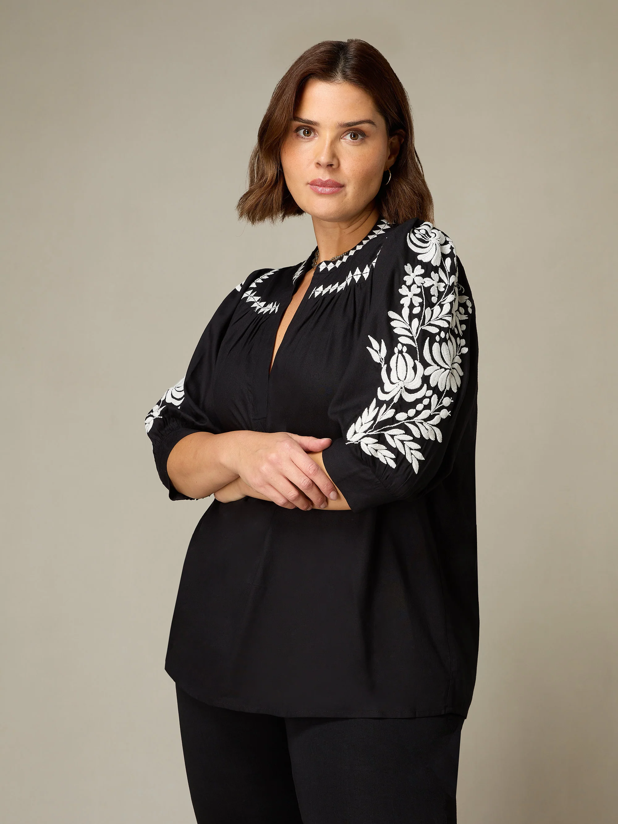 Black Embroidered Relaxed Blouse - Image 2
