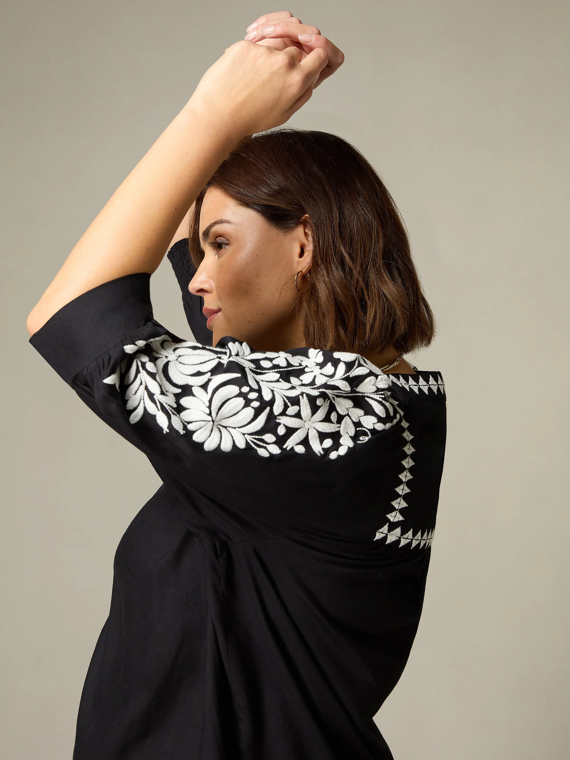 Black Embroidered Relaxed Blouse - Image 4