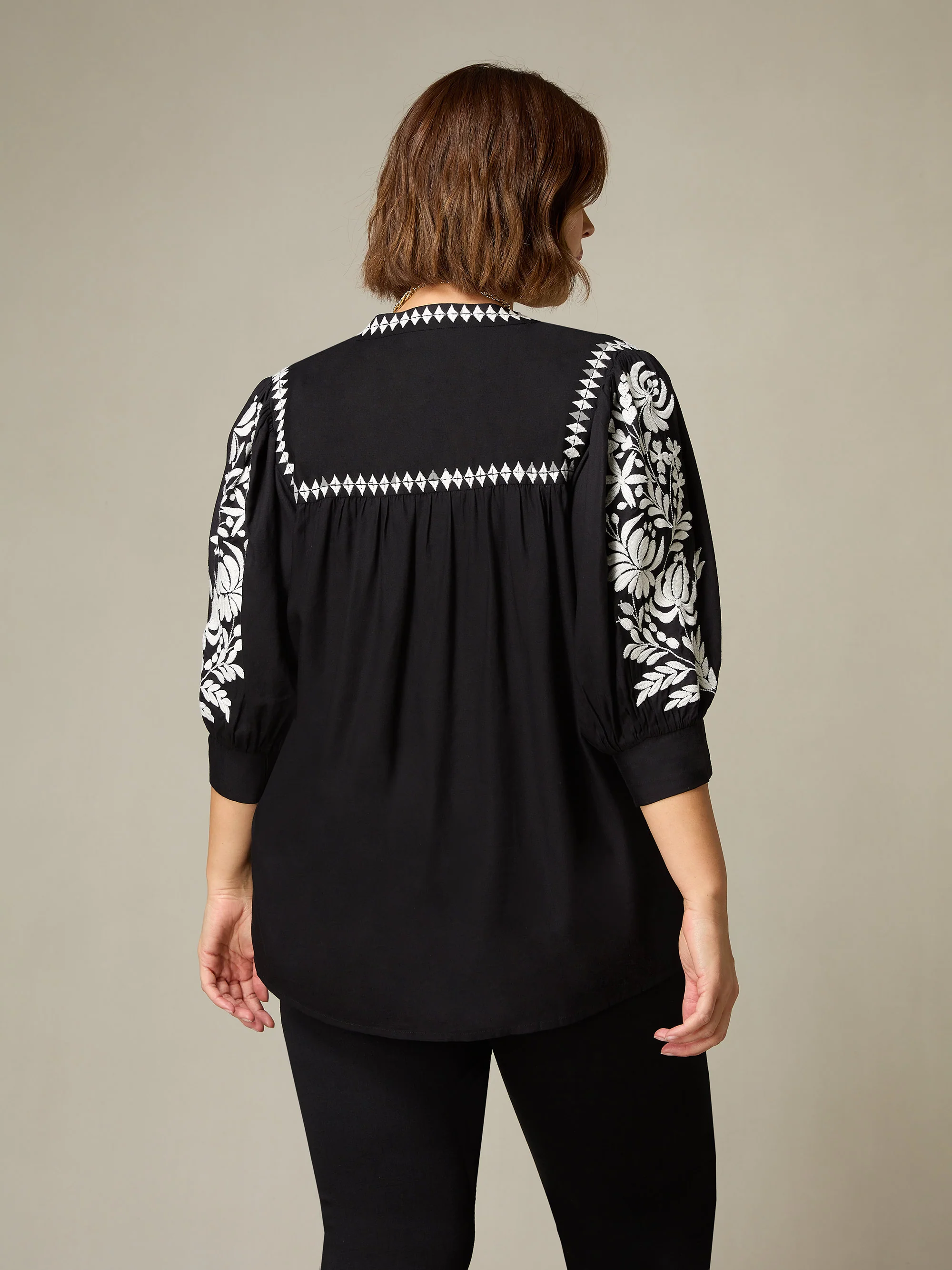 Black Embroidered Relaxed Blouse - Image 5
