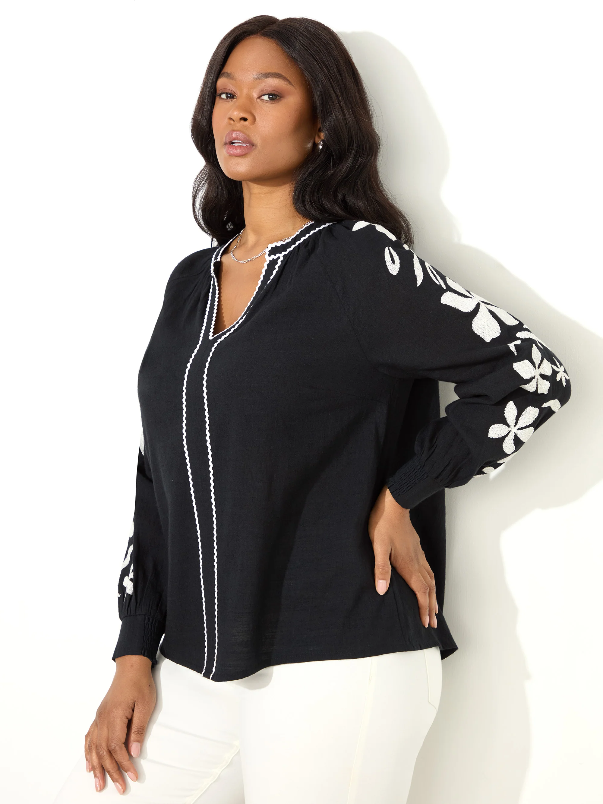 Black Embroidered Relaxed Blouse - Image 2
