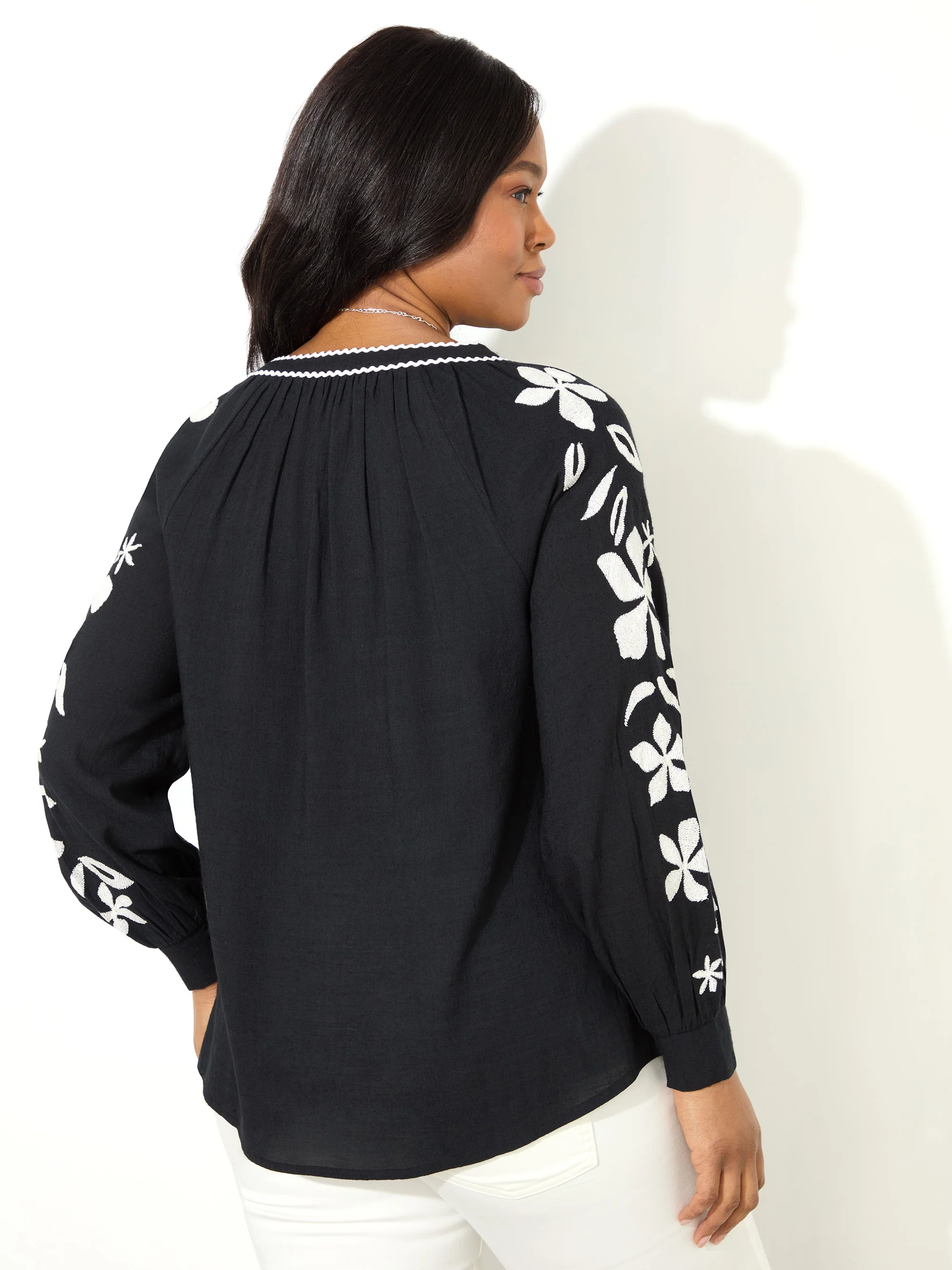 Black Embroidered Relaxed Blouse - Image 4