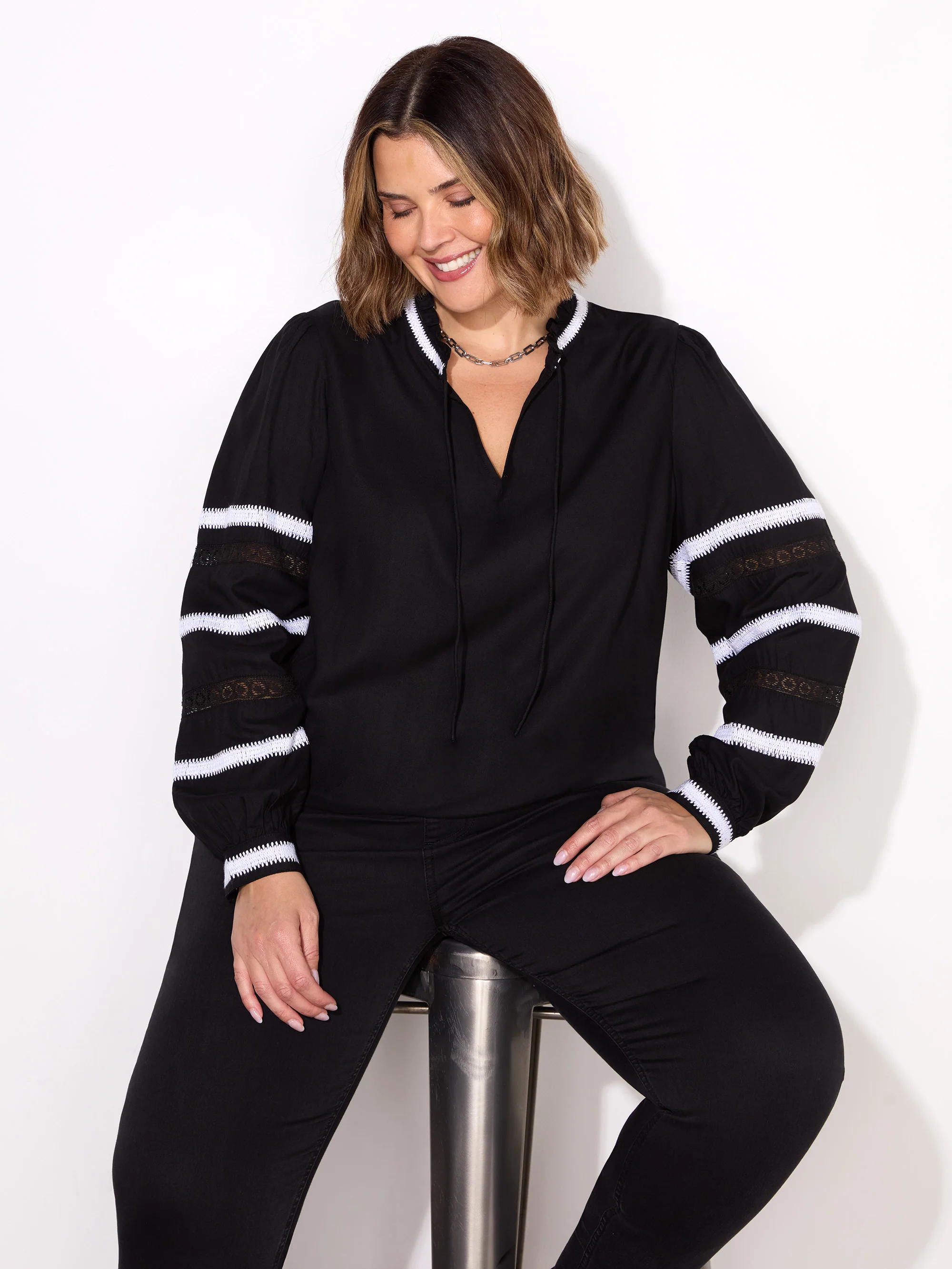 Black Embroidered Sleeve Top - Image 2