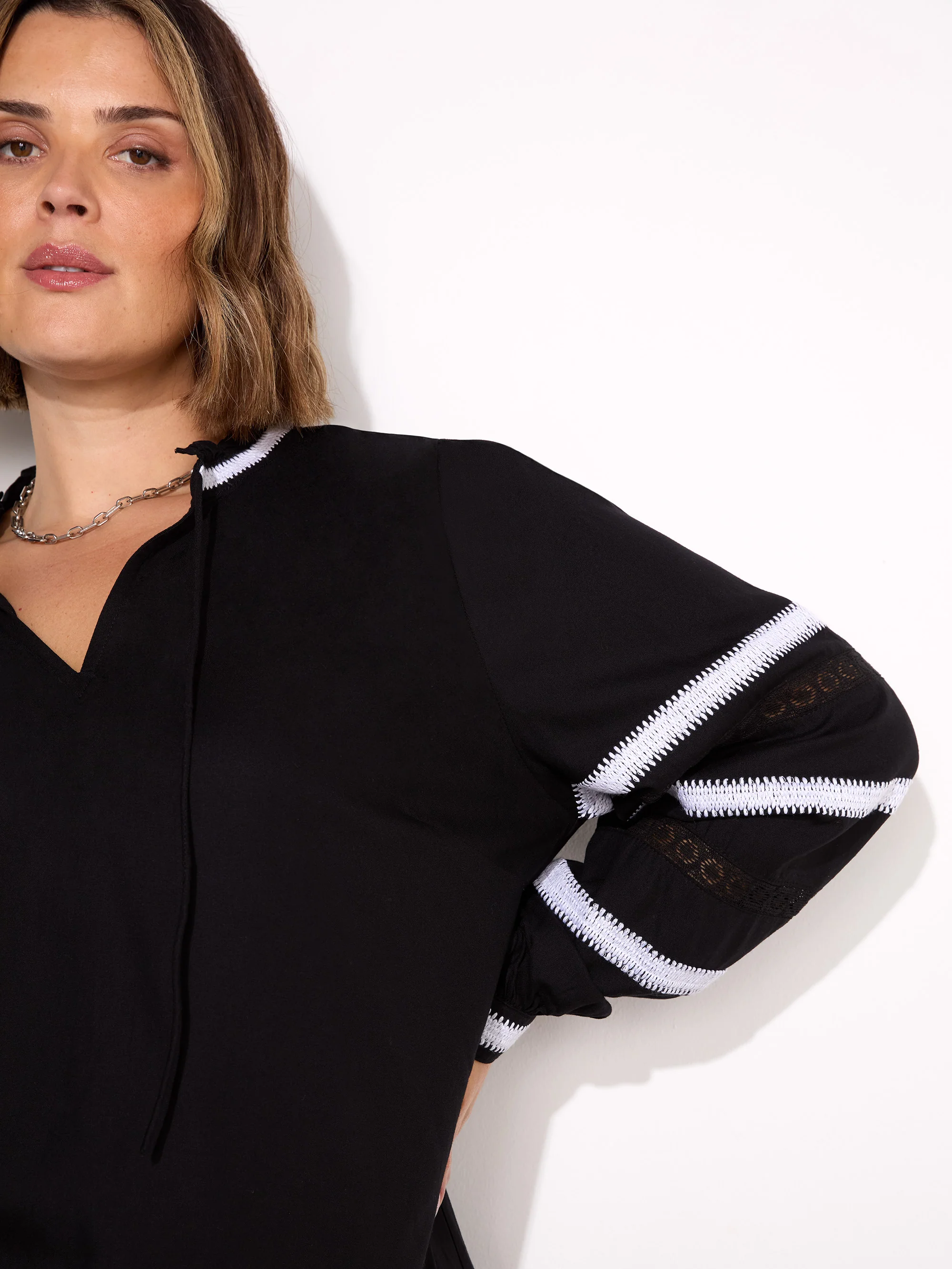 Black Embroidered Sleeve Top - Image 3