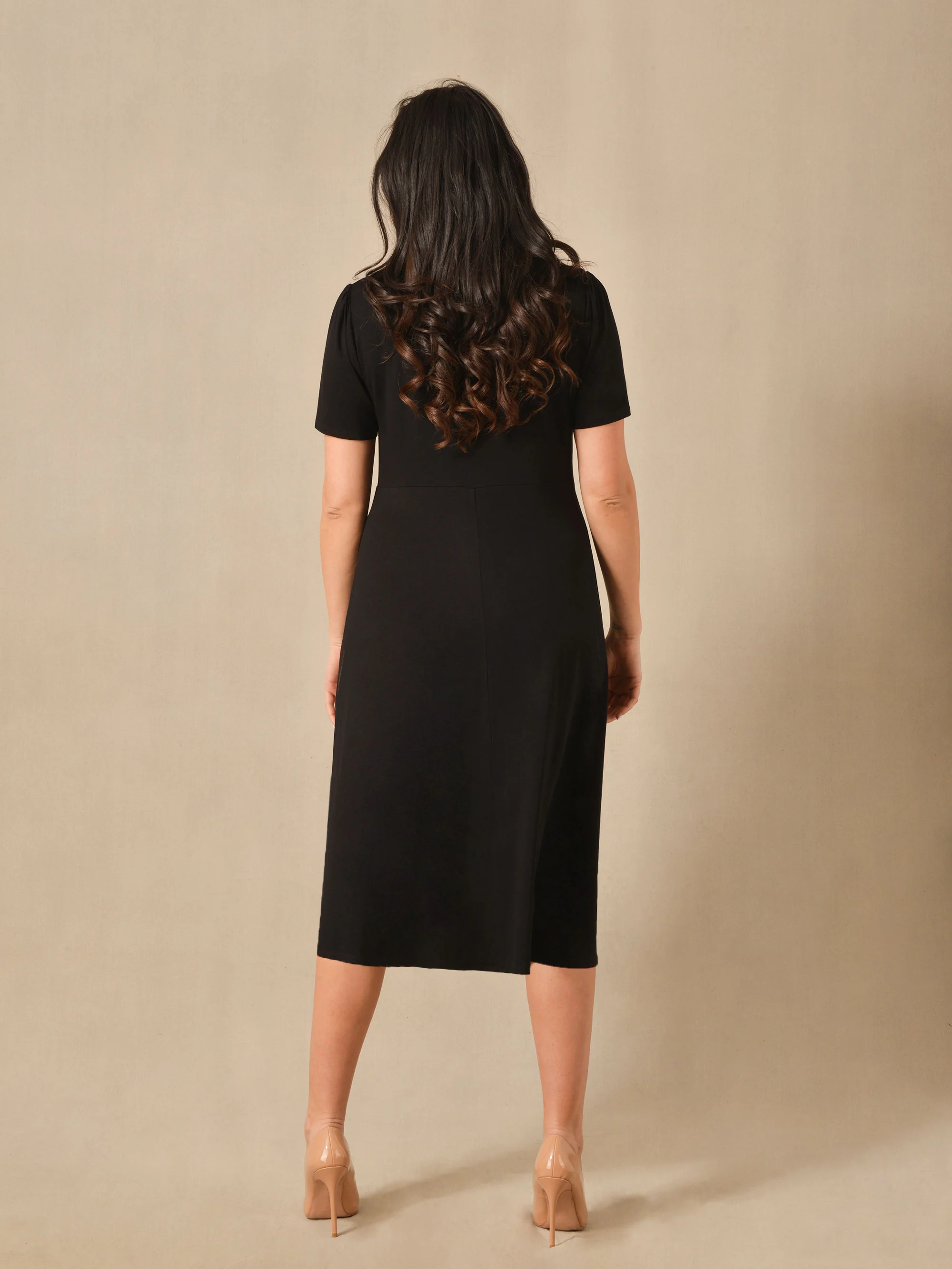 Black Empire Seam Midaxi Jersey Shirt Dress - Image 3