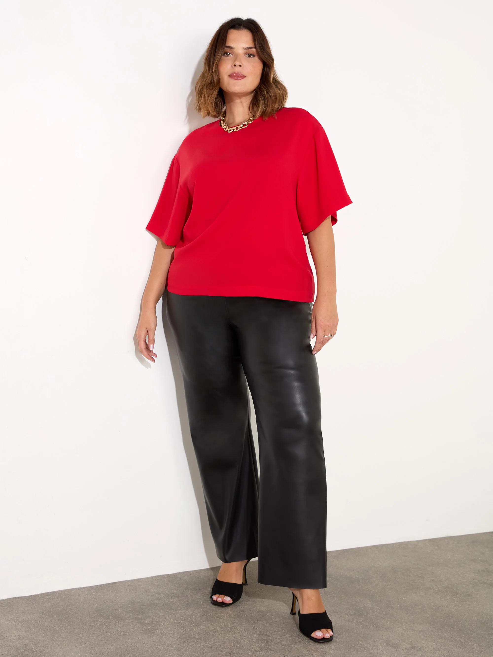 Black Faux Leather Elasticated Waist Trousers - Image 3