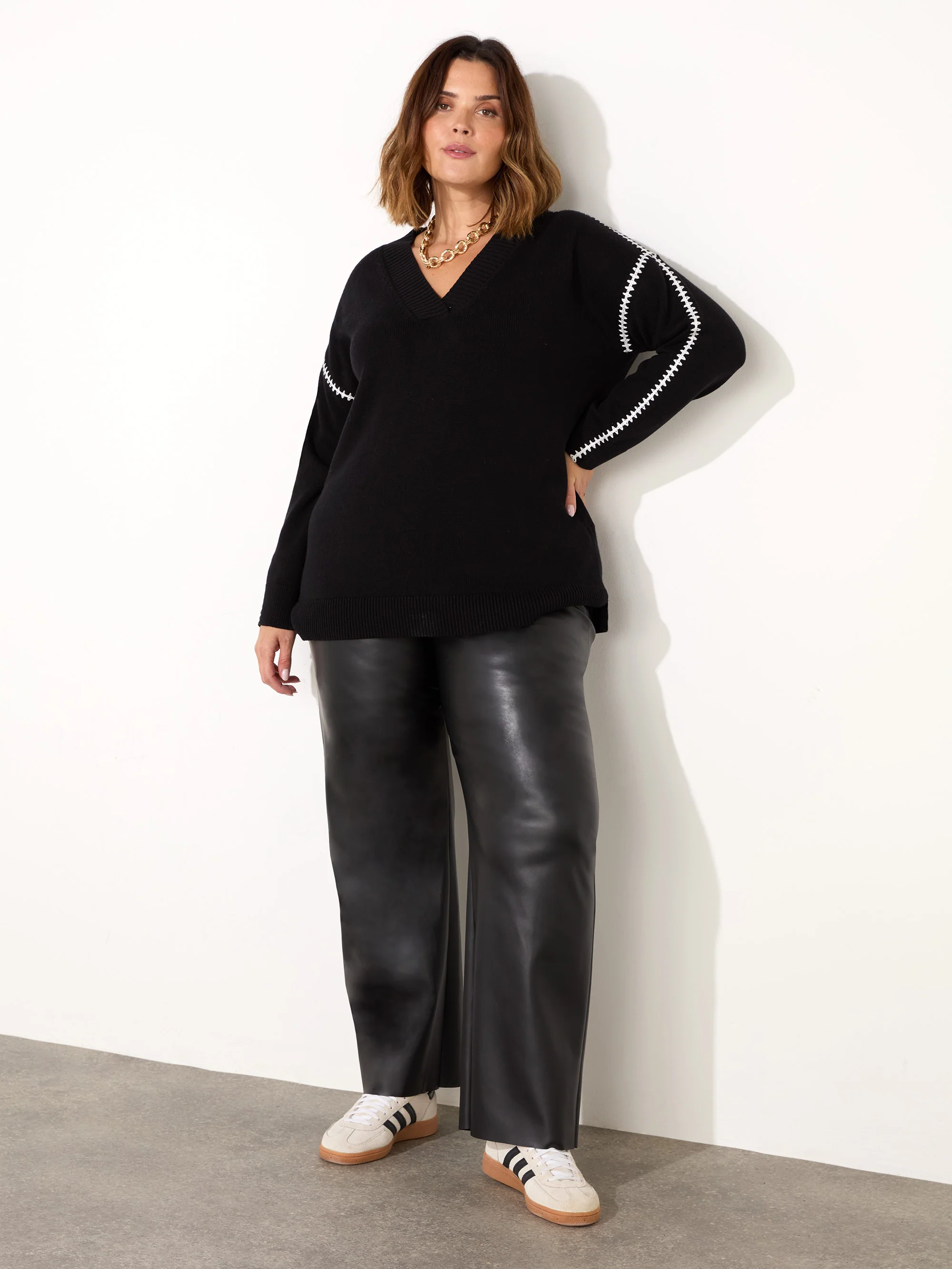 Black Faux Leather Elasticated Waist Trousers - Image 4