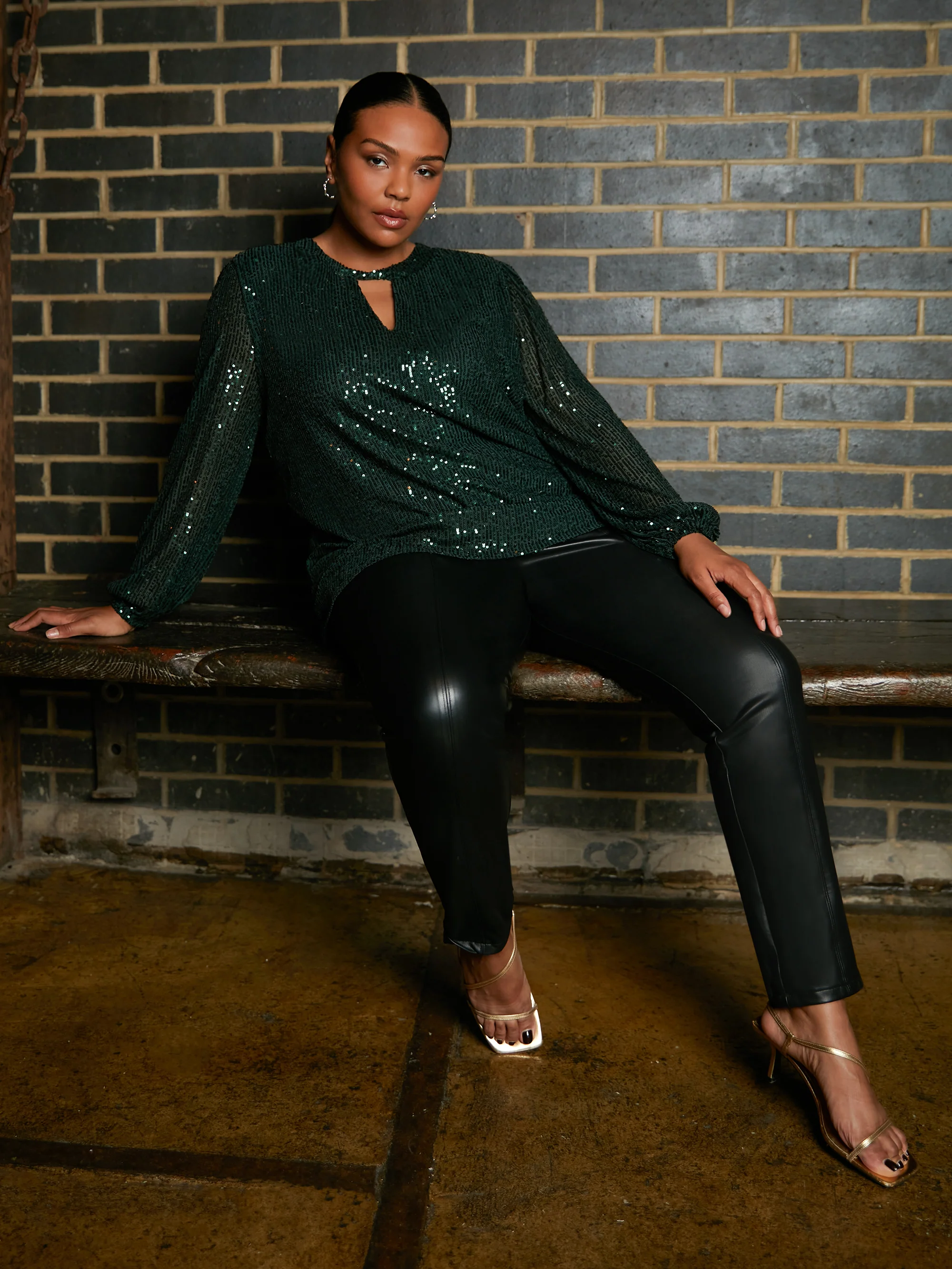 Black Faux Leather Straight Leg Trousers - Image 2