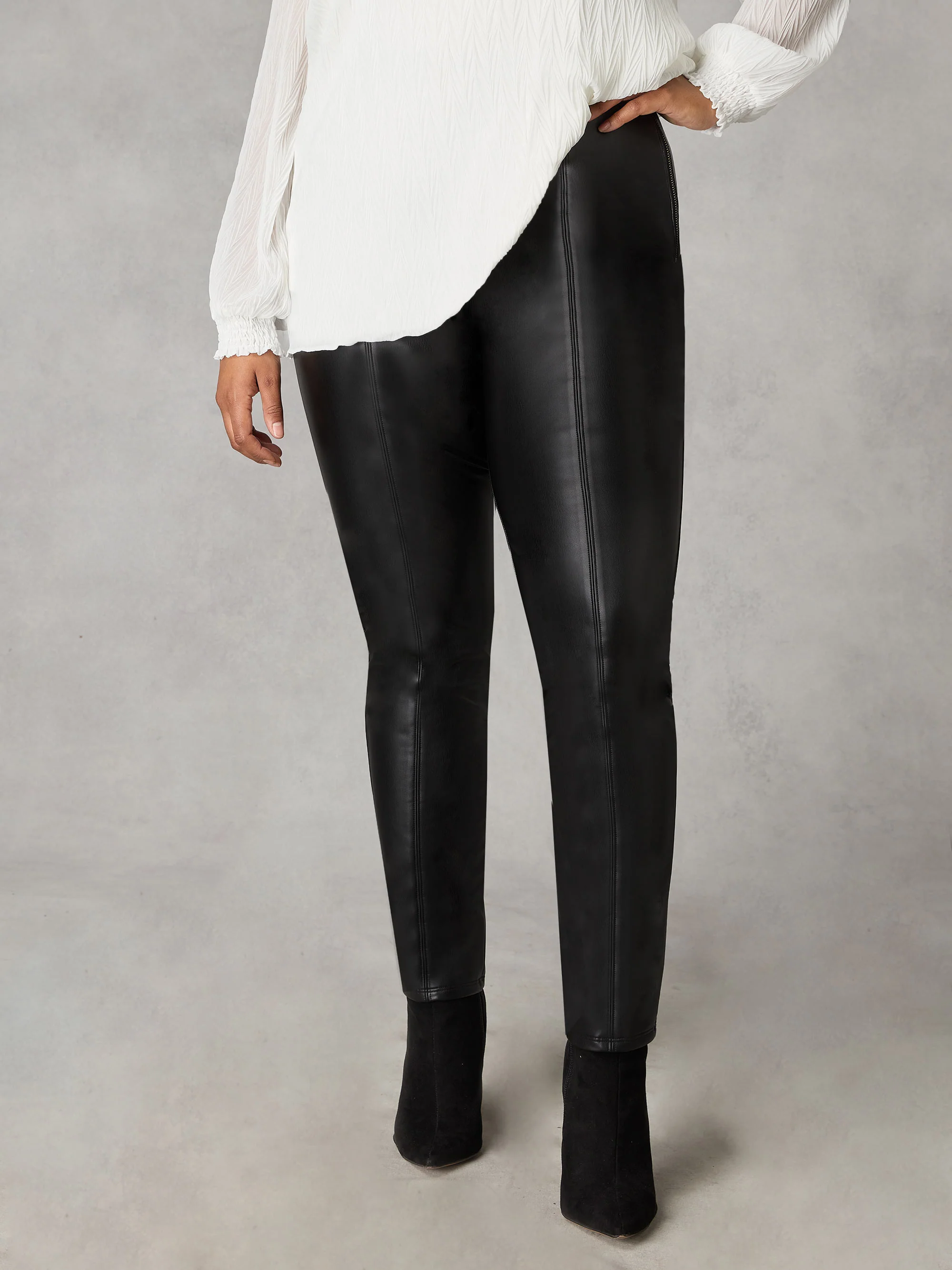 Black Faux Leather Straight Leg Trousers - Image 6