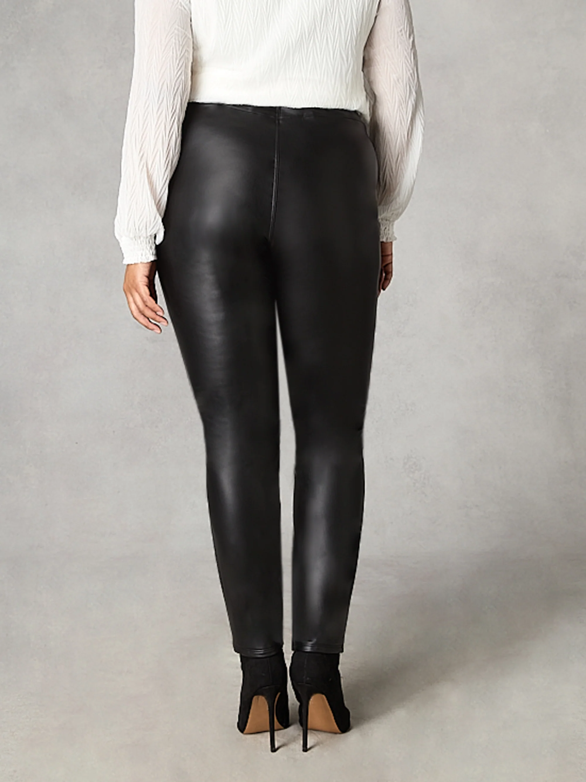 Black Faux Leather Straight Leg Trousers - Image 8
