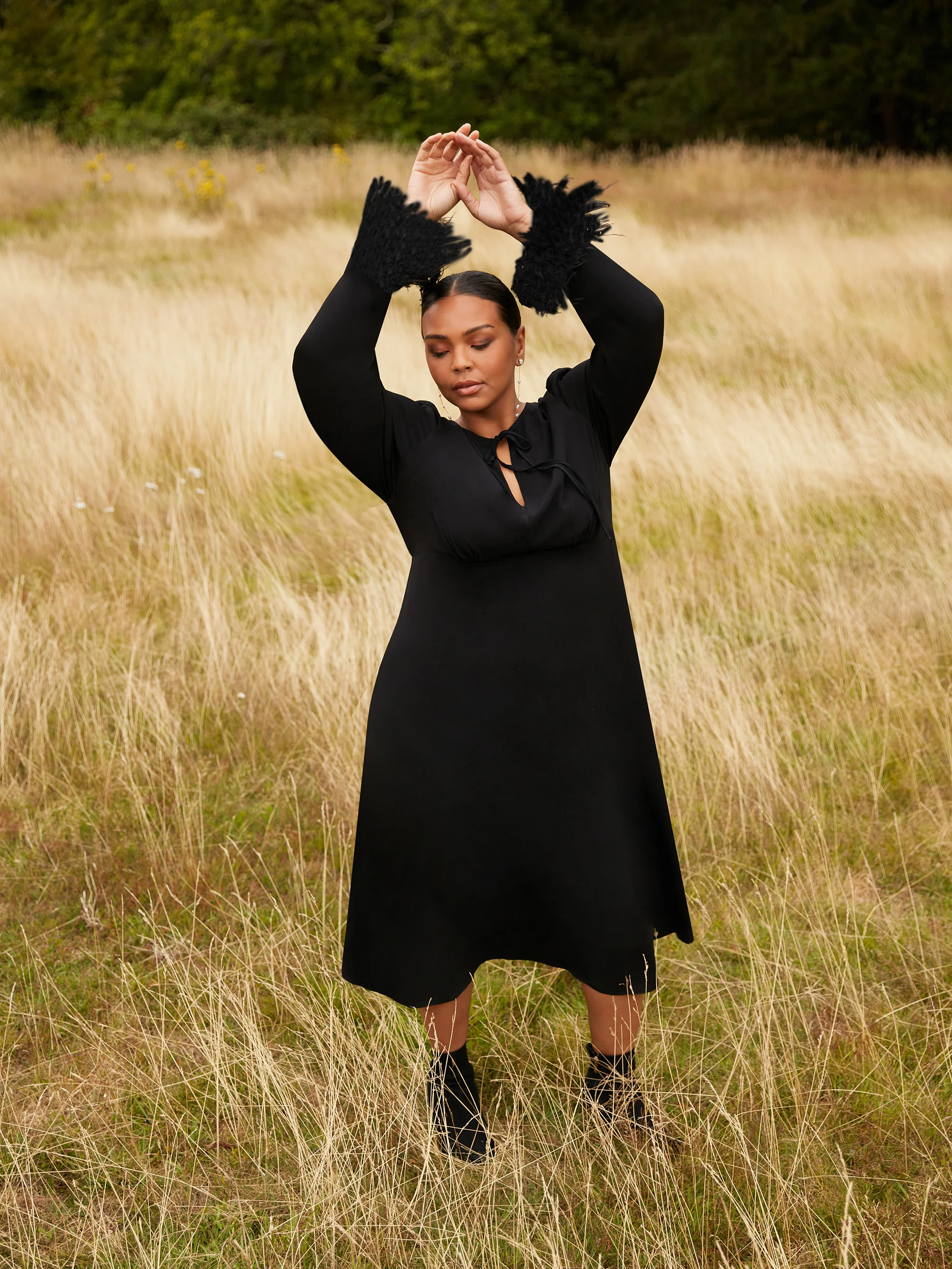 Black Feather Trim Dress - Image 2