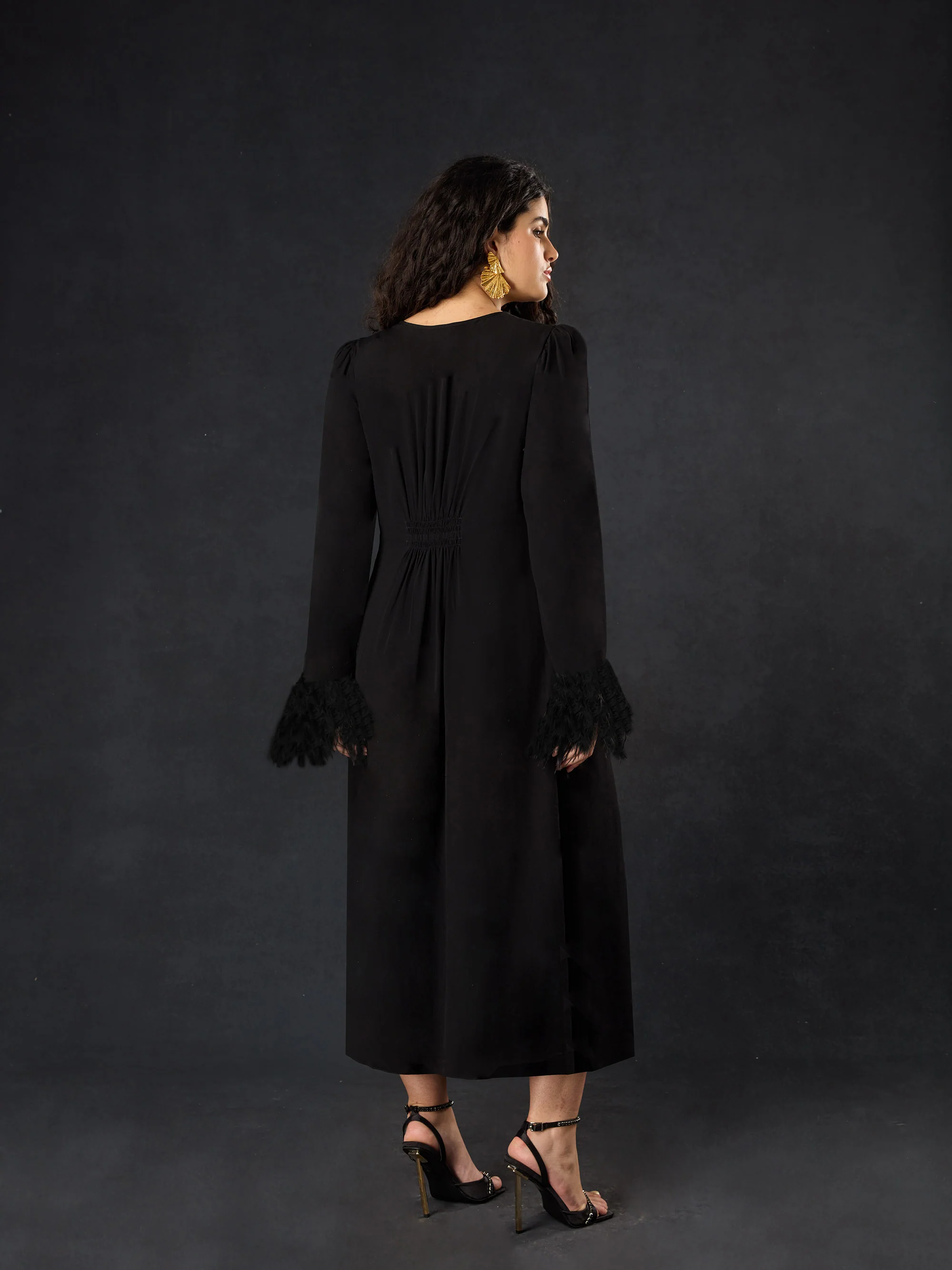 Black Feather Trim Dress - Image 5