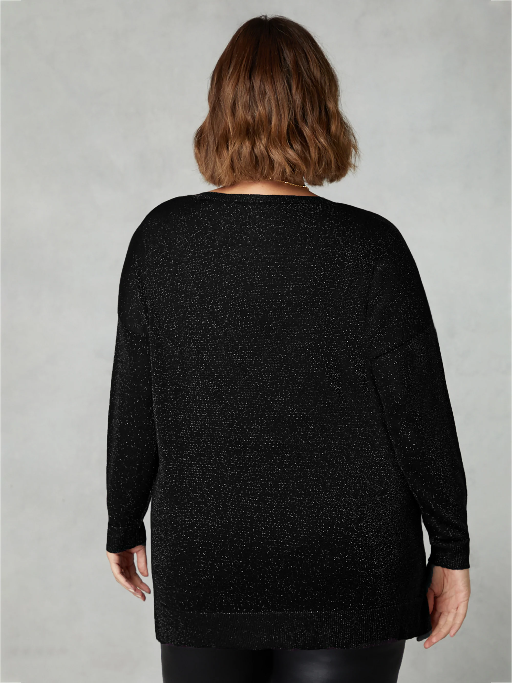Black Fine Knit Sparkle V-Neck Jumper - Image 3