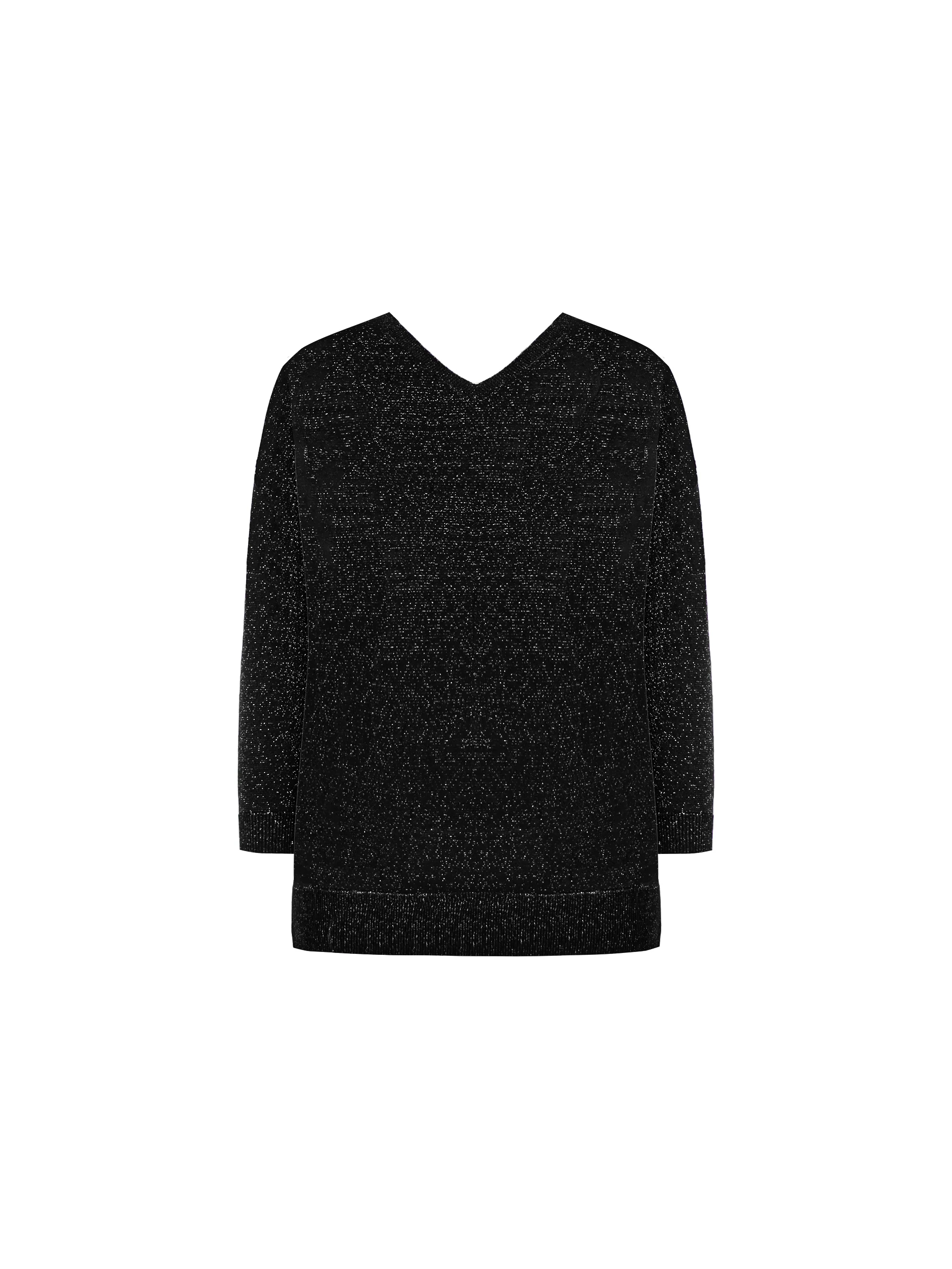 Black Fine Knit Sparkle V-Neck Jumper - Image 5