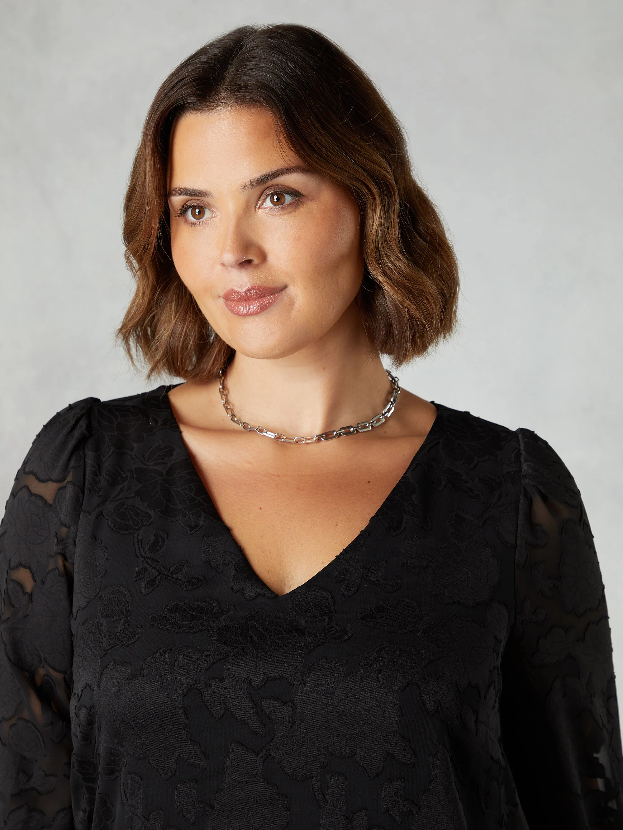 Black Floral Burnout V-Neck Blouse - Image 2
