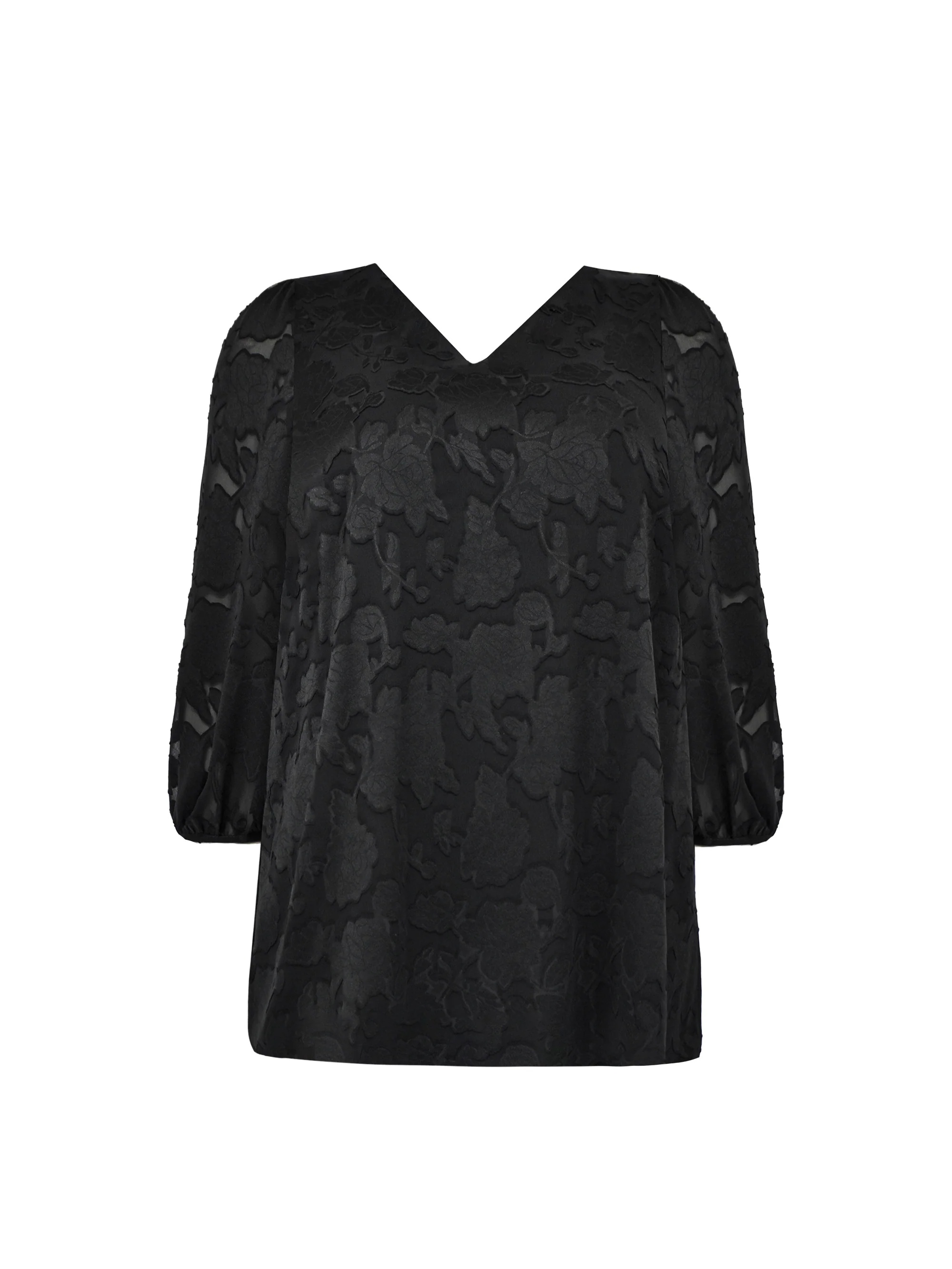 Black Floral Burnout V-Neck Blouse - Image 4