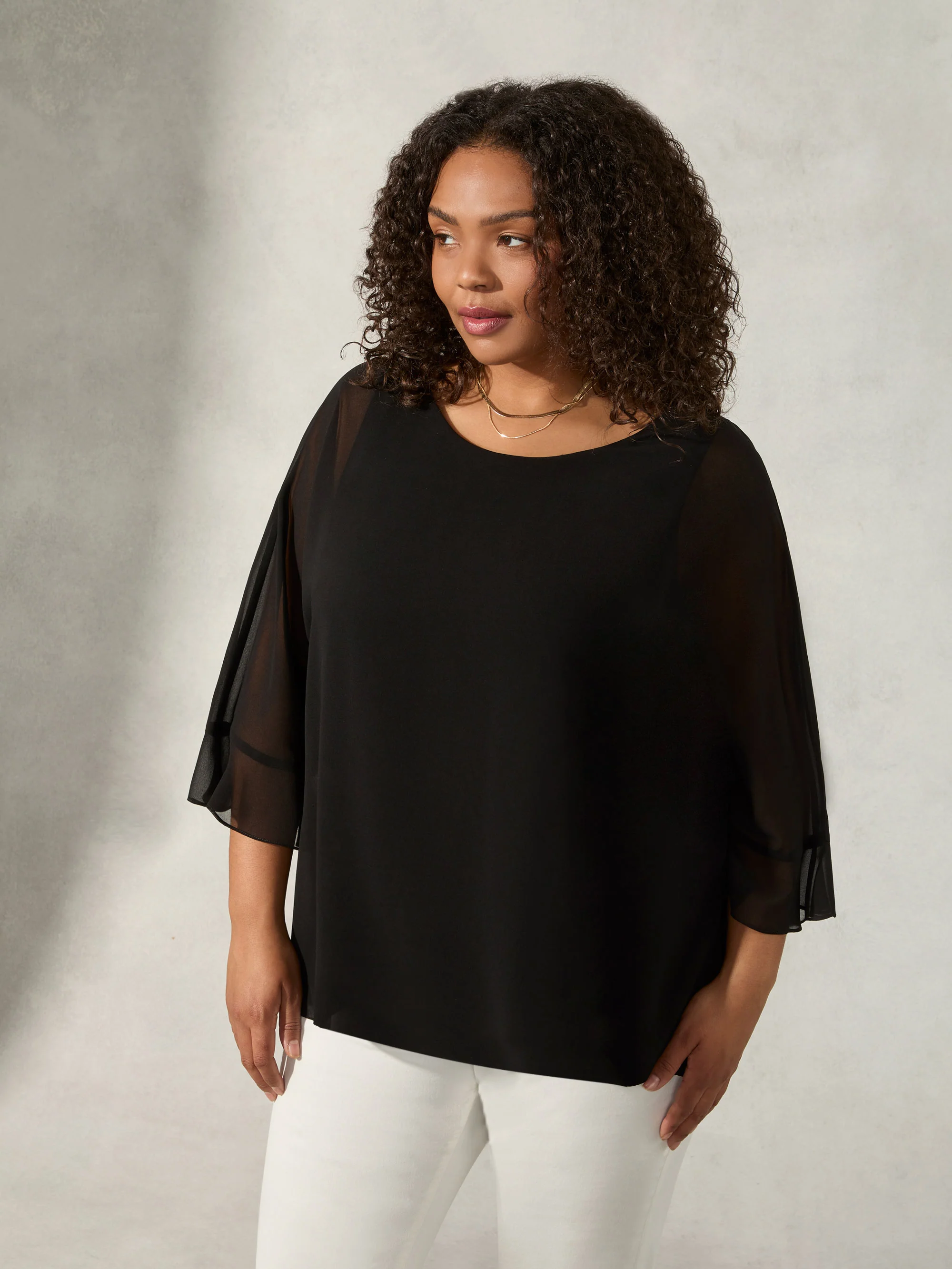 Black Flute Sleeve Overlay Top - Image 2