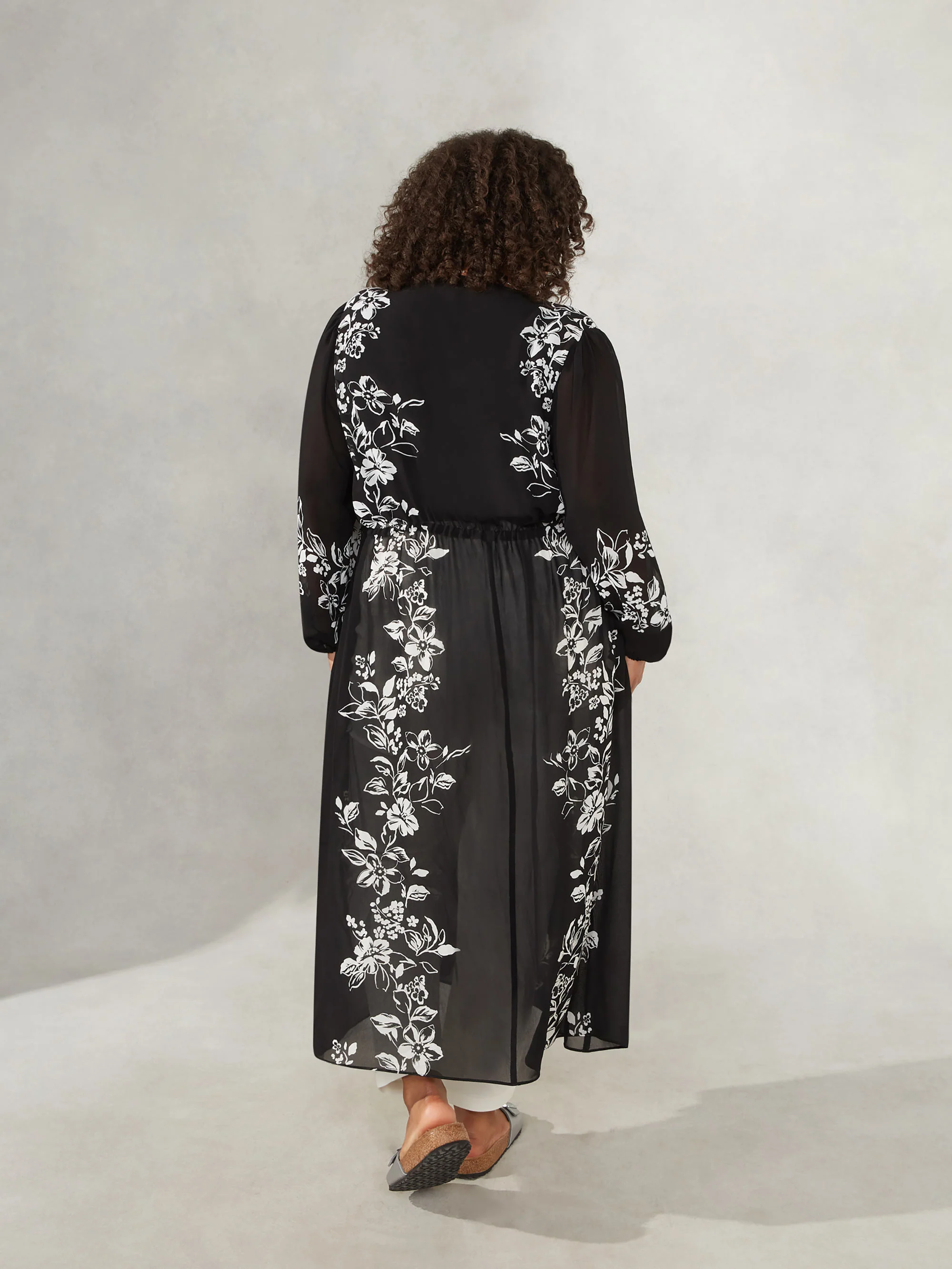 Black Floral Placement Print Longline Kimono - Image 4