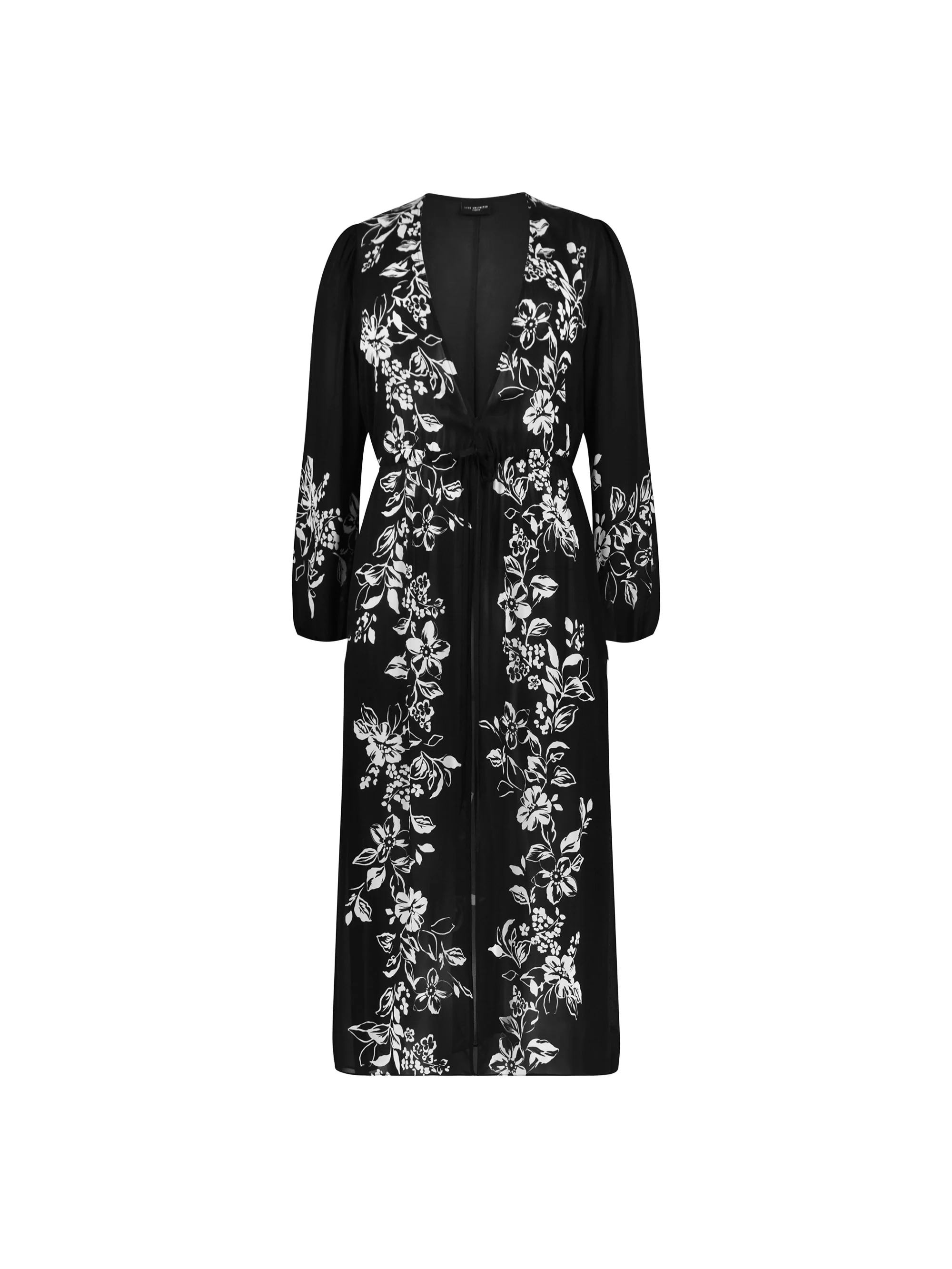 Black Floral Placement Print Longline Kimono - Image 5