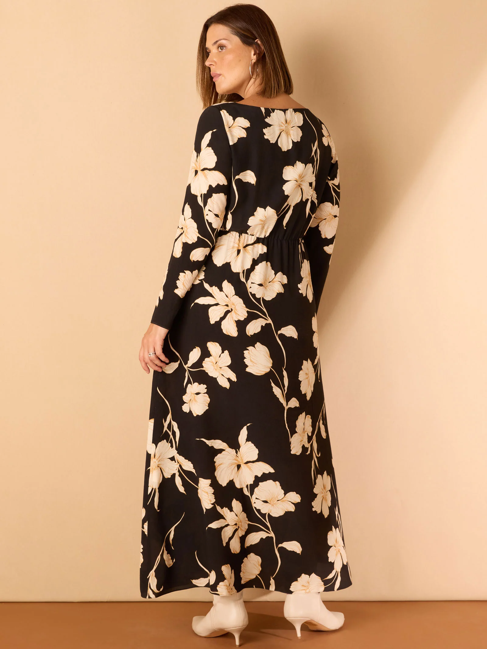 Black Floral Square Neck Midaxi Dress - Image 6