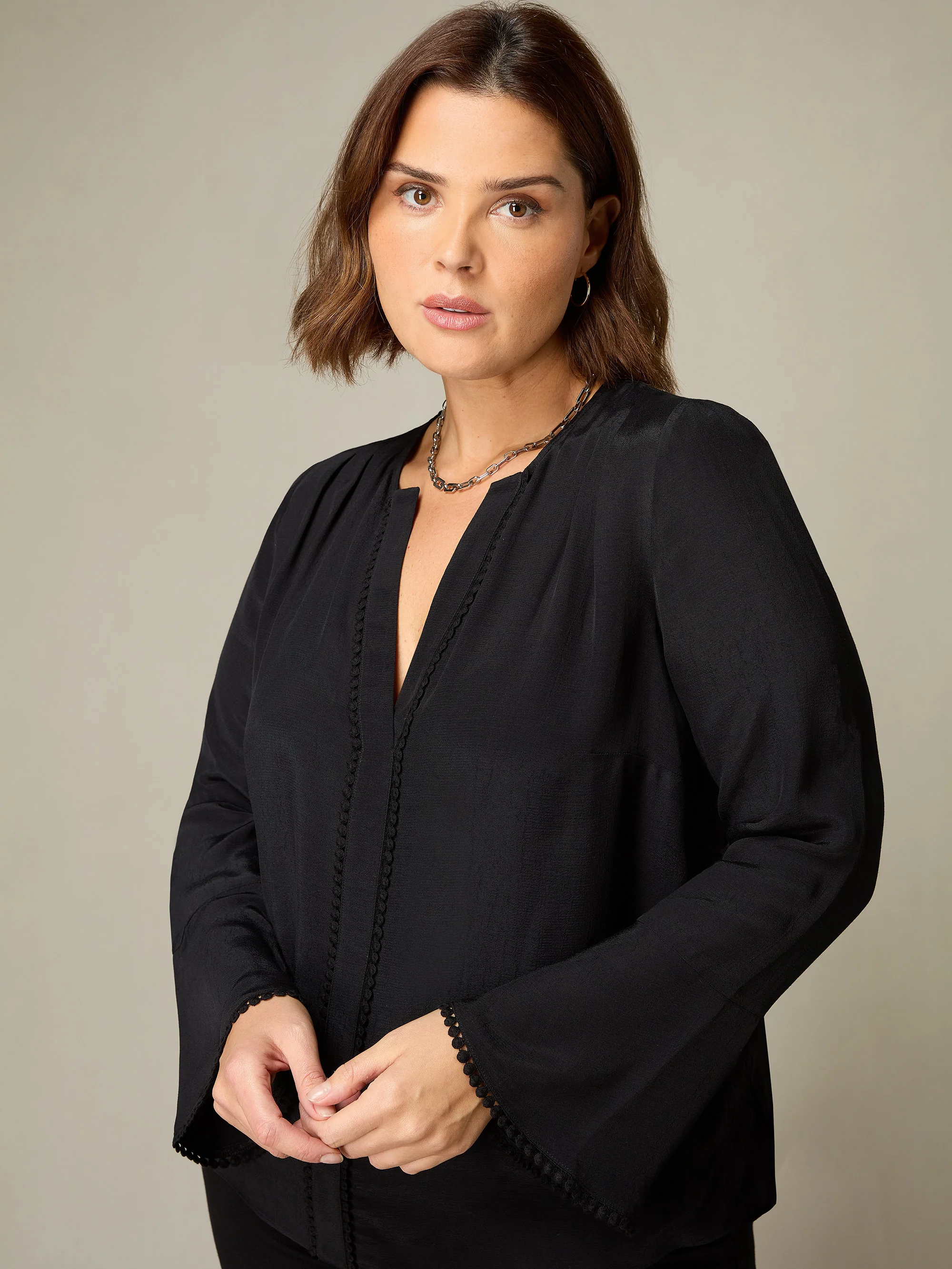 Black Flute Sleeve Blouse - Image 2