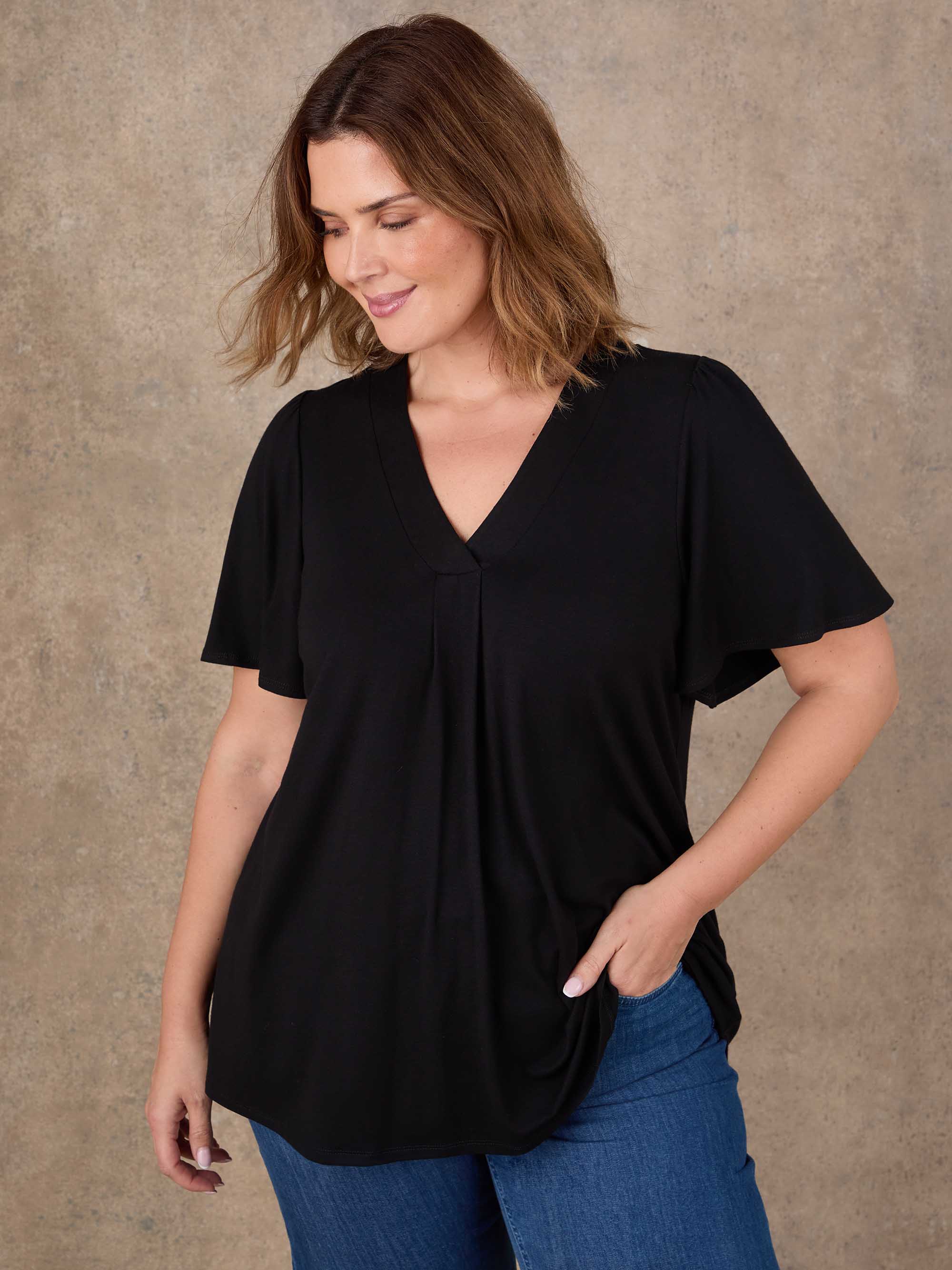 Black Flutter Sleeve Pleat Front Top - Image 3