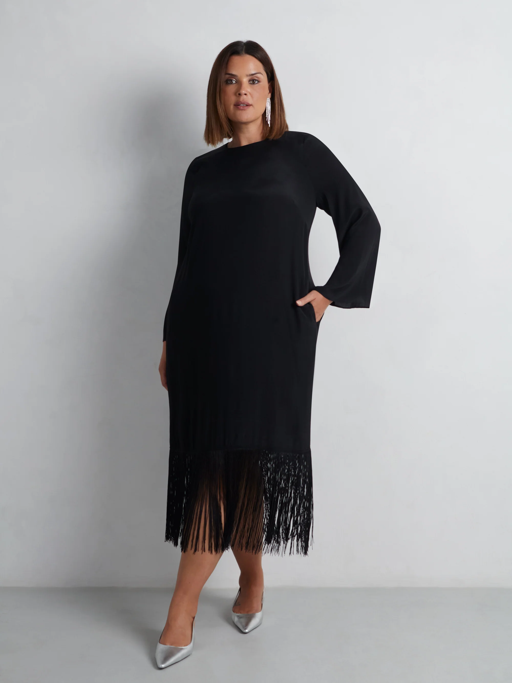 Black Fringe Midaxi Dress - Image 3