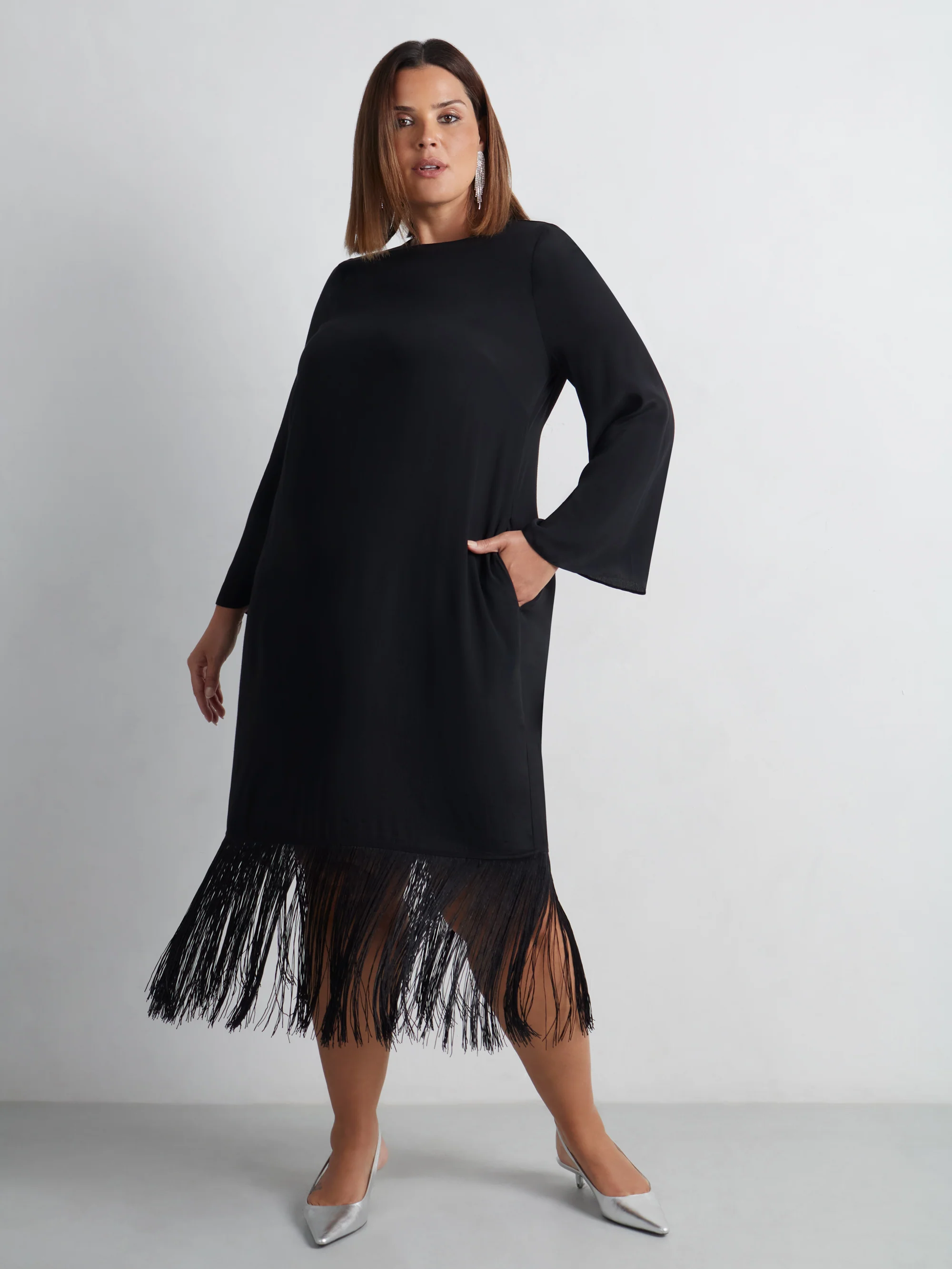 Black Fringe Midaxi Dress - Image 6