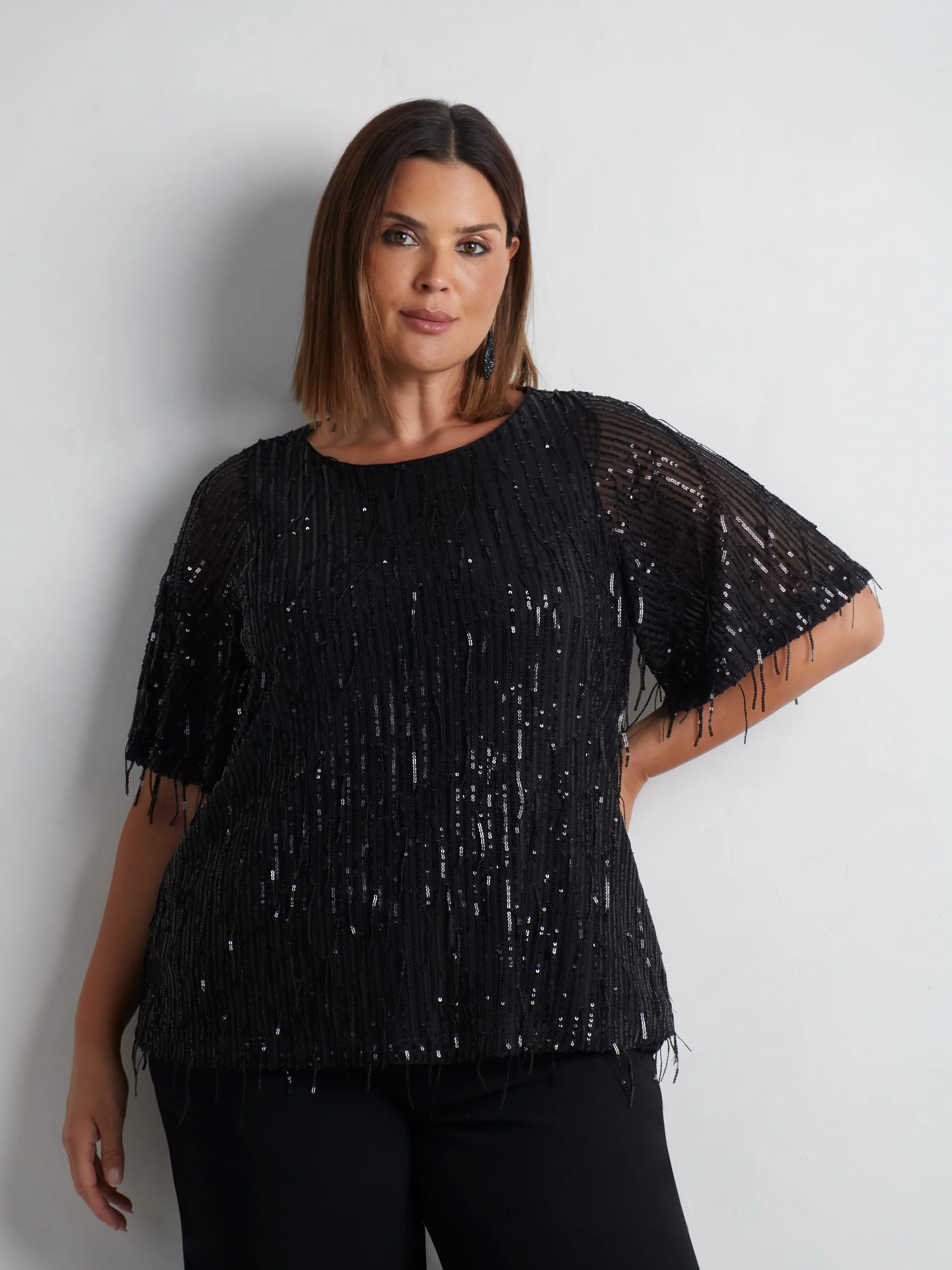 Black Fringed Sequin Top - Image 2