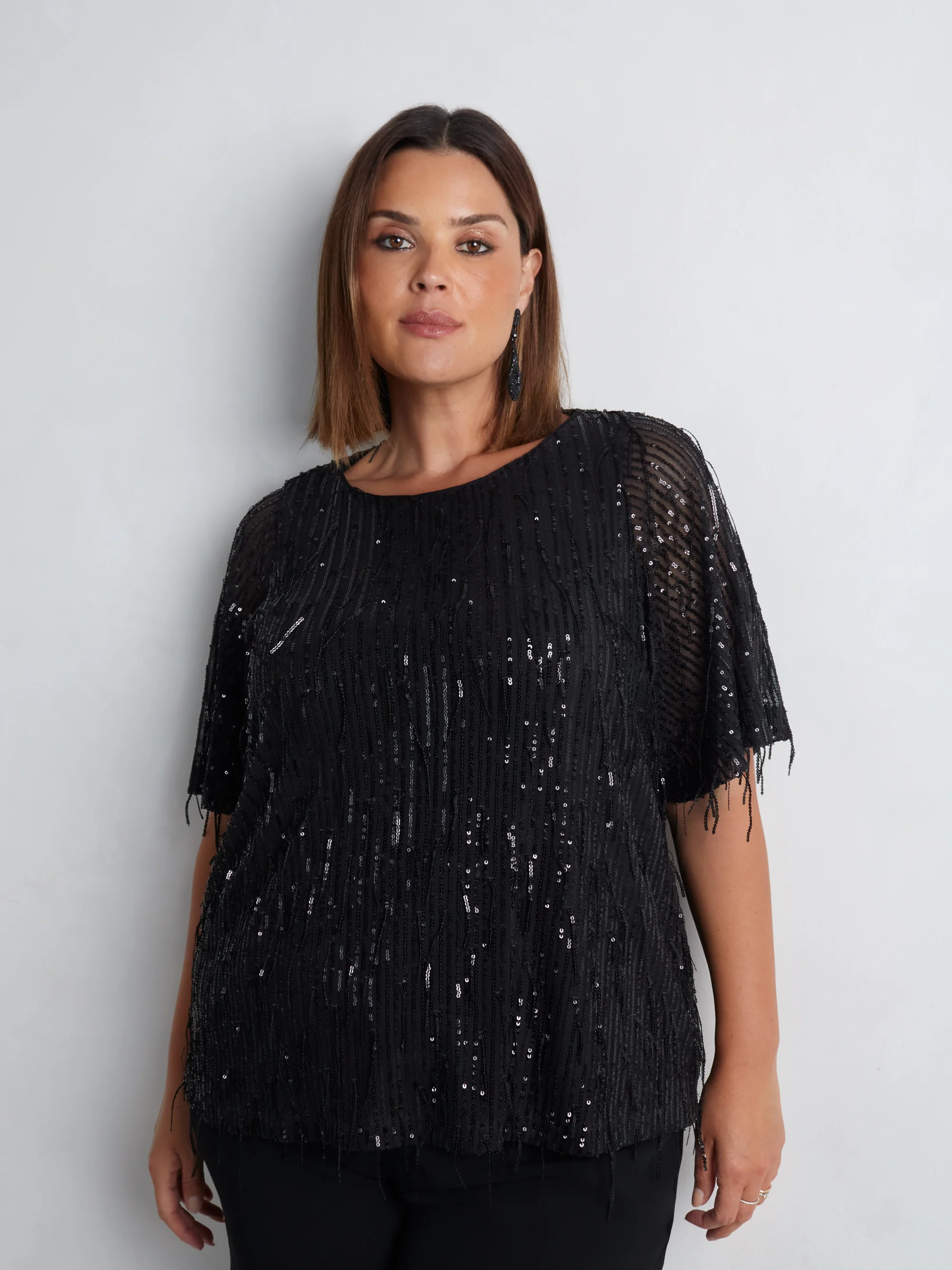 Black Fringed Sequin Top - Image 3