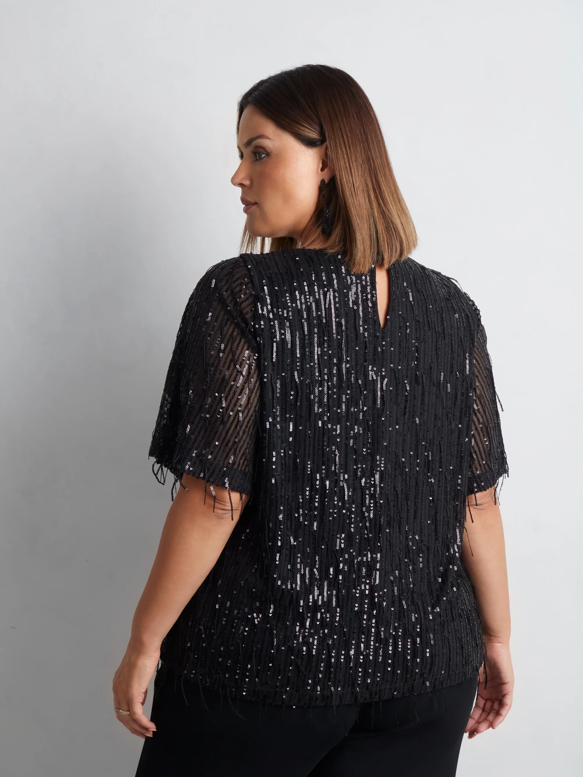 Black Fringed Sequin Top - Image 5