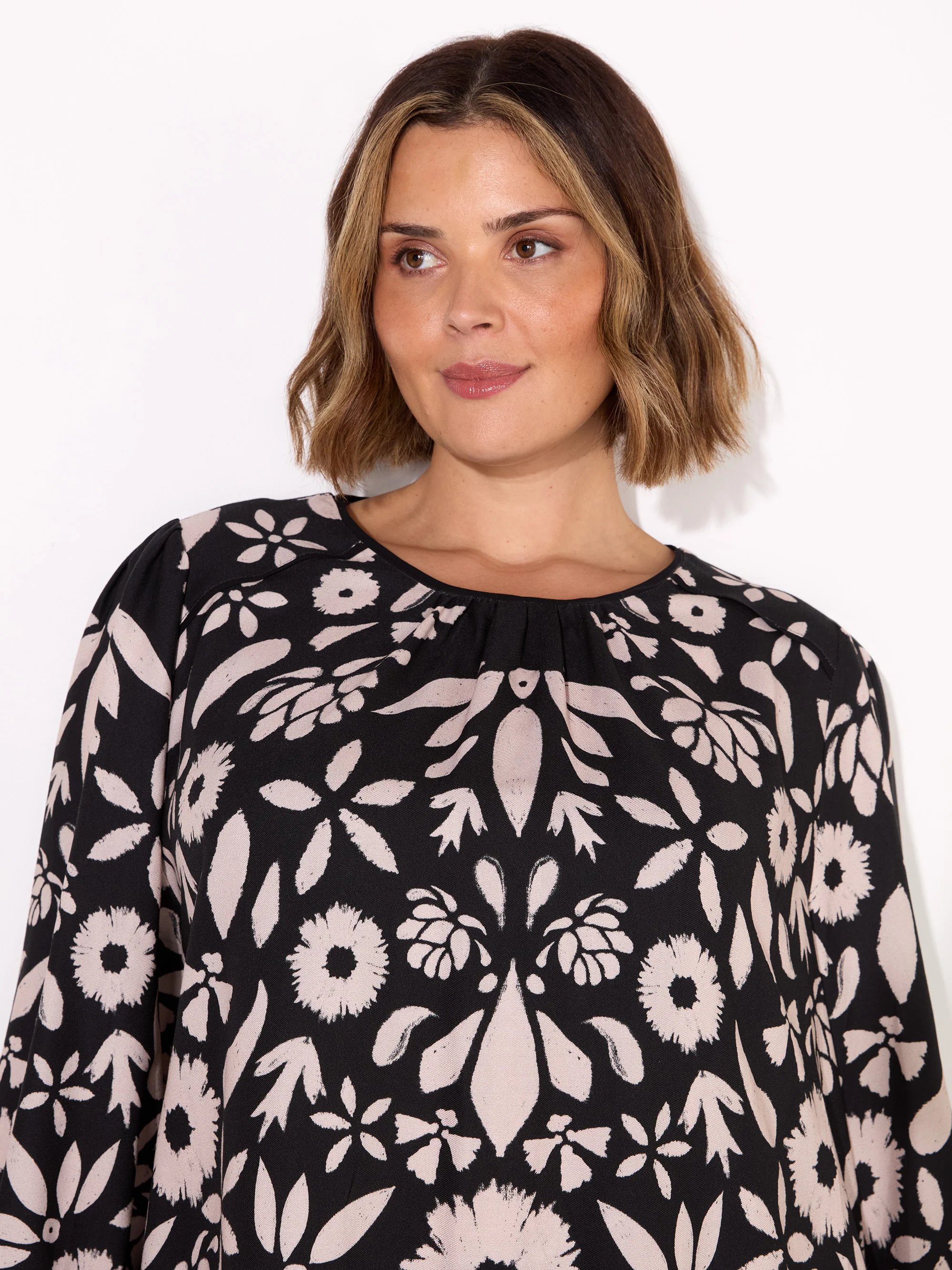 Black Graphic Floral Placement Blouse - Image 2