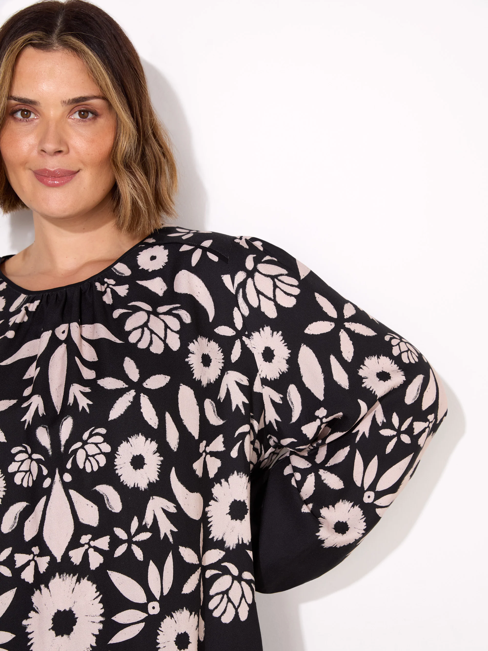 Black Graphic Floral Placement Blouse - Image 3