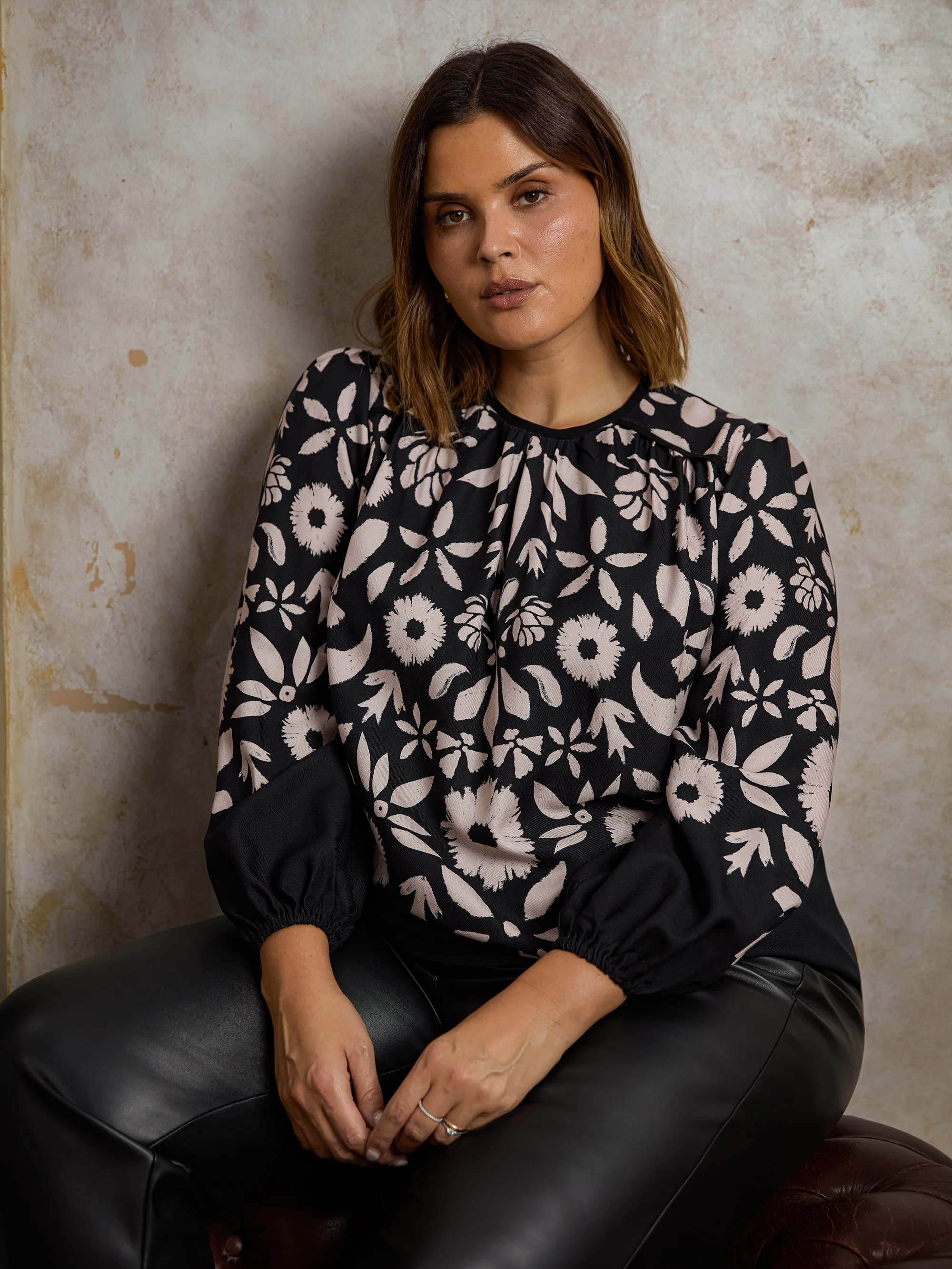 Black Graphic Floral Placement Blouse - Image 5