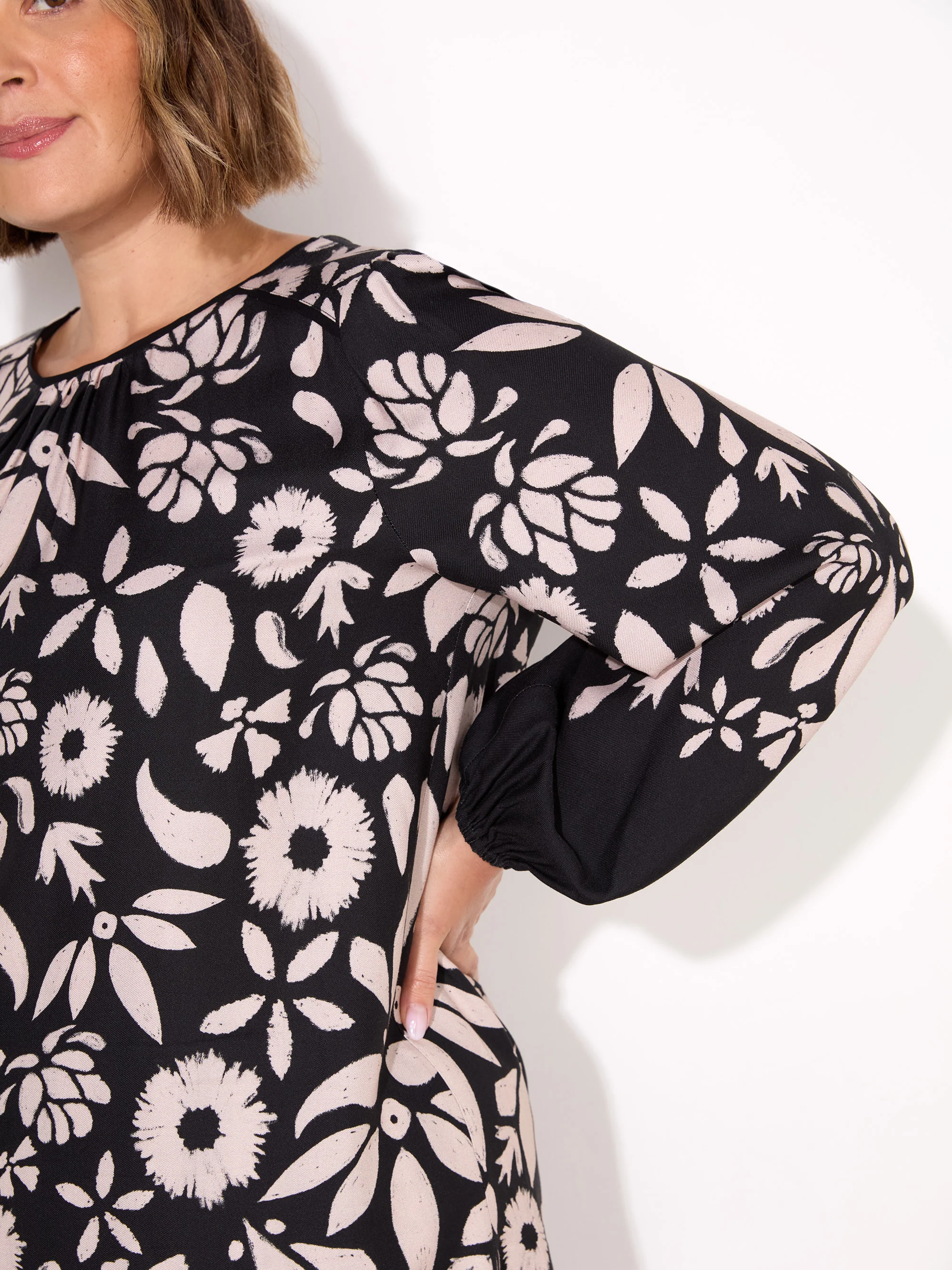 Black Graphic Floral Placement Dress - Image 3