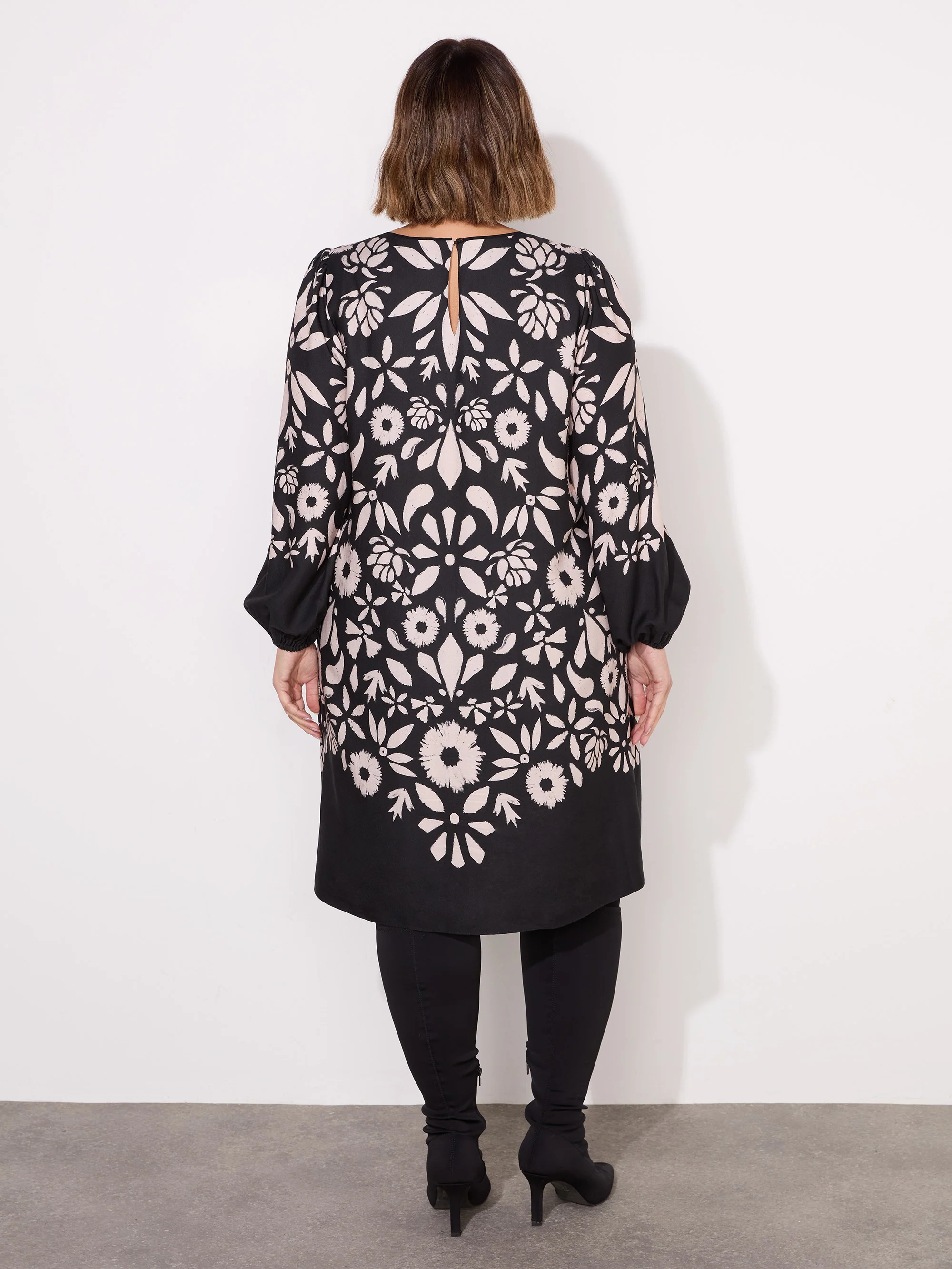 Black Graphic Floral Placement Dress - Image 4
