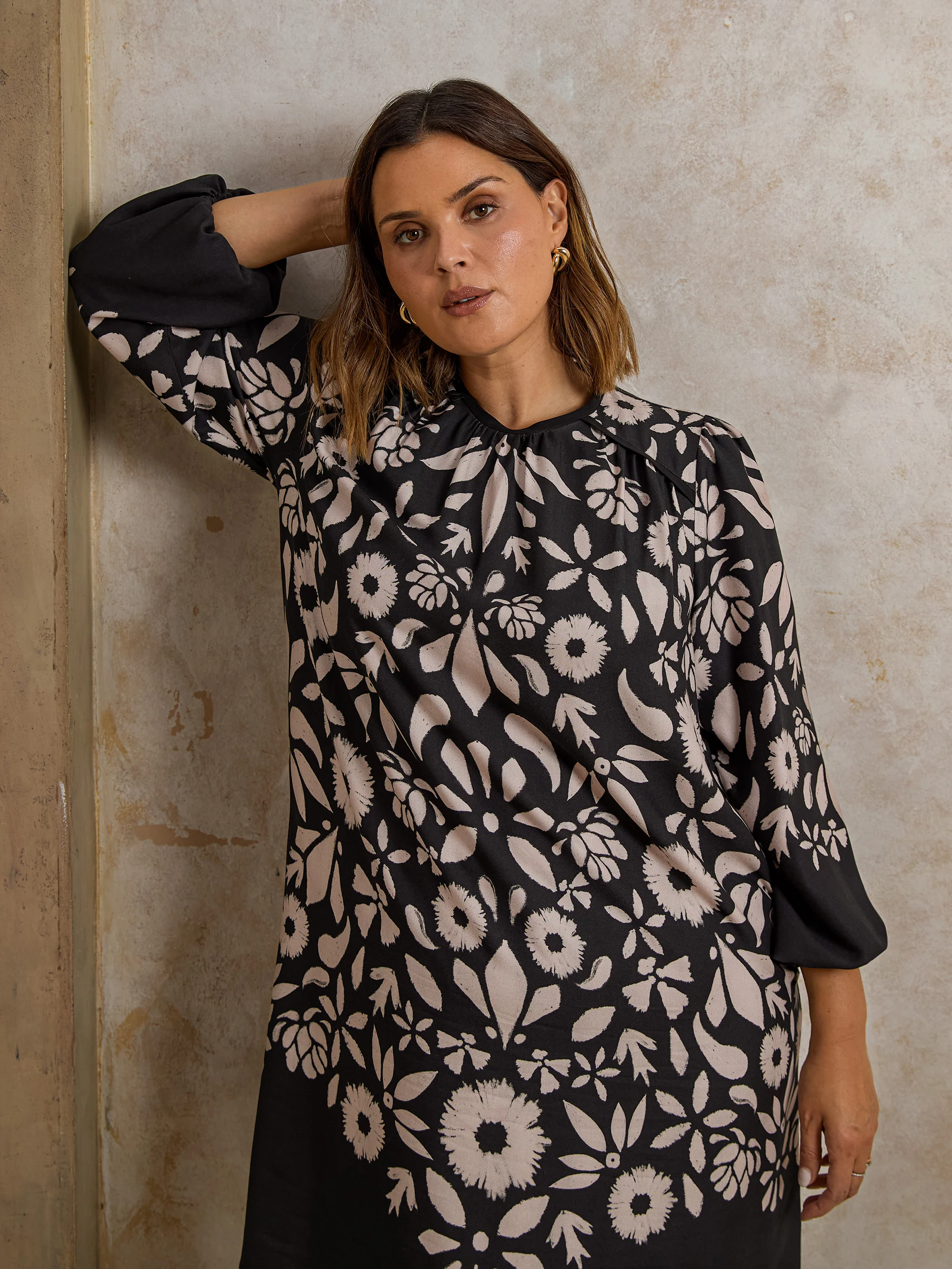 Black Graphic Floral Placement Dress - Image 5