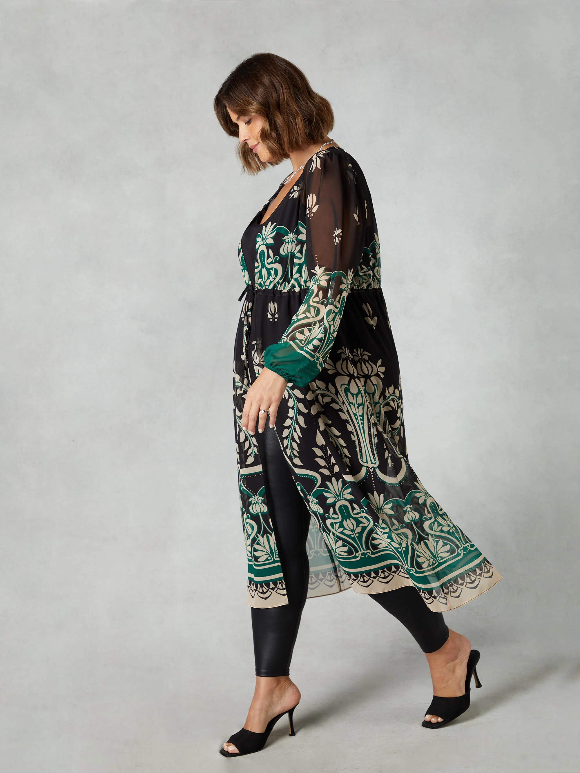 Black & Green Placement Print Longline Kimono - Image 3