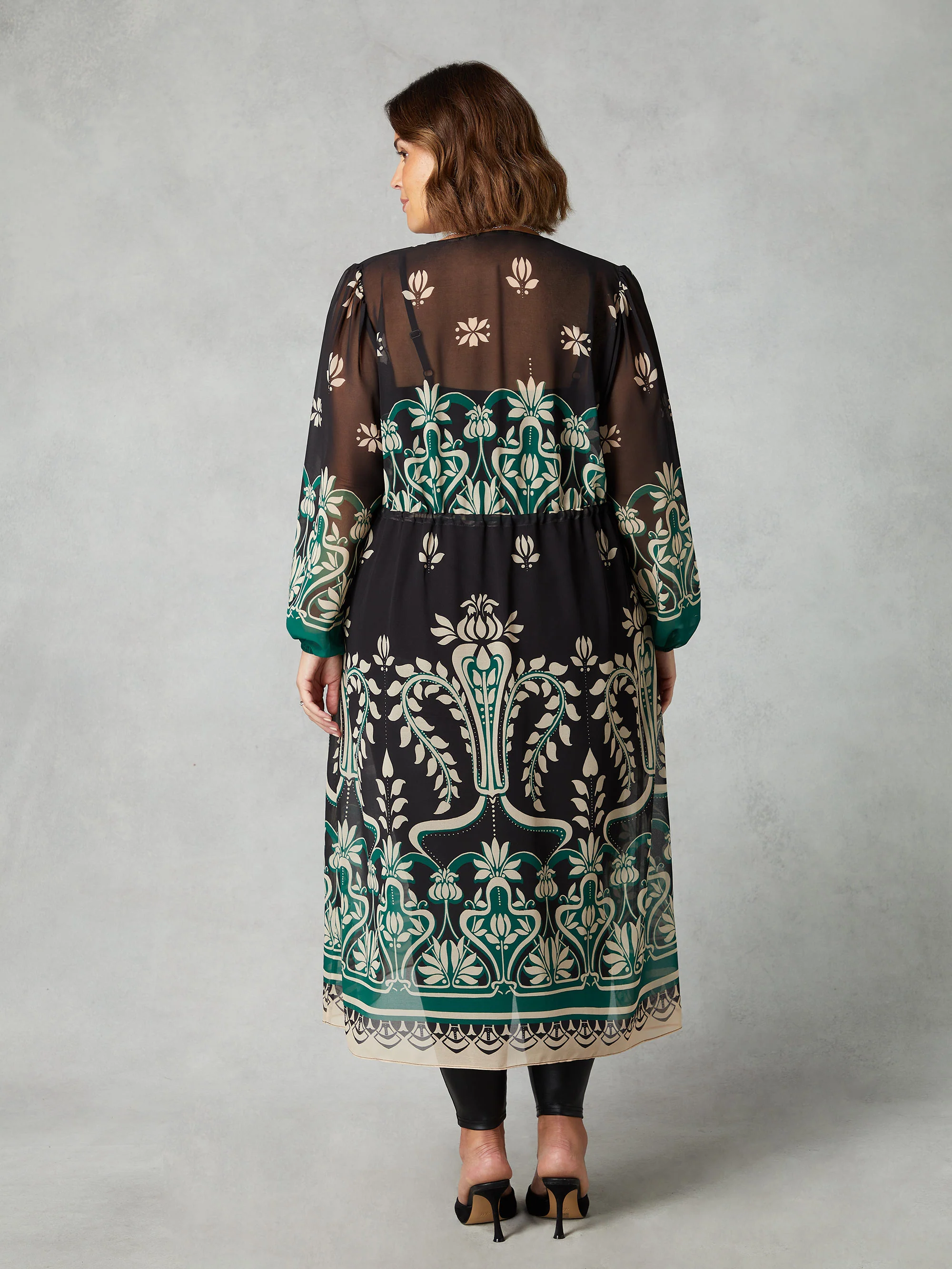 Black & Green Placement Print Longline Kimono - Image 5