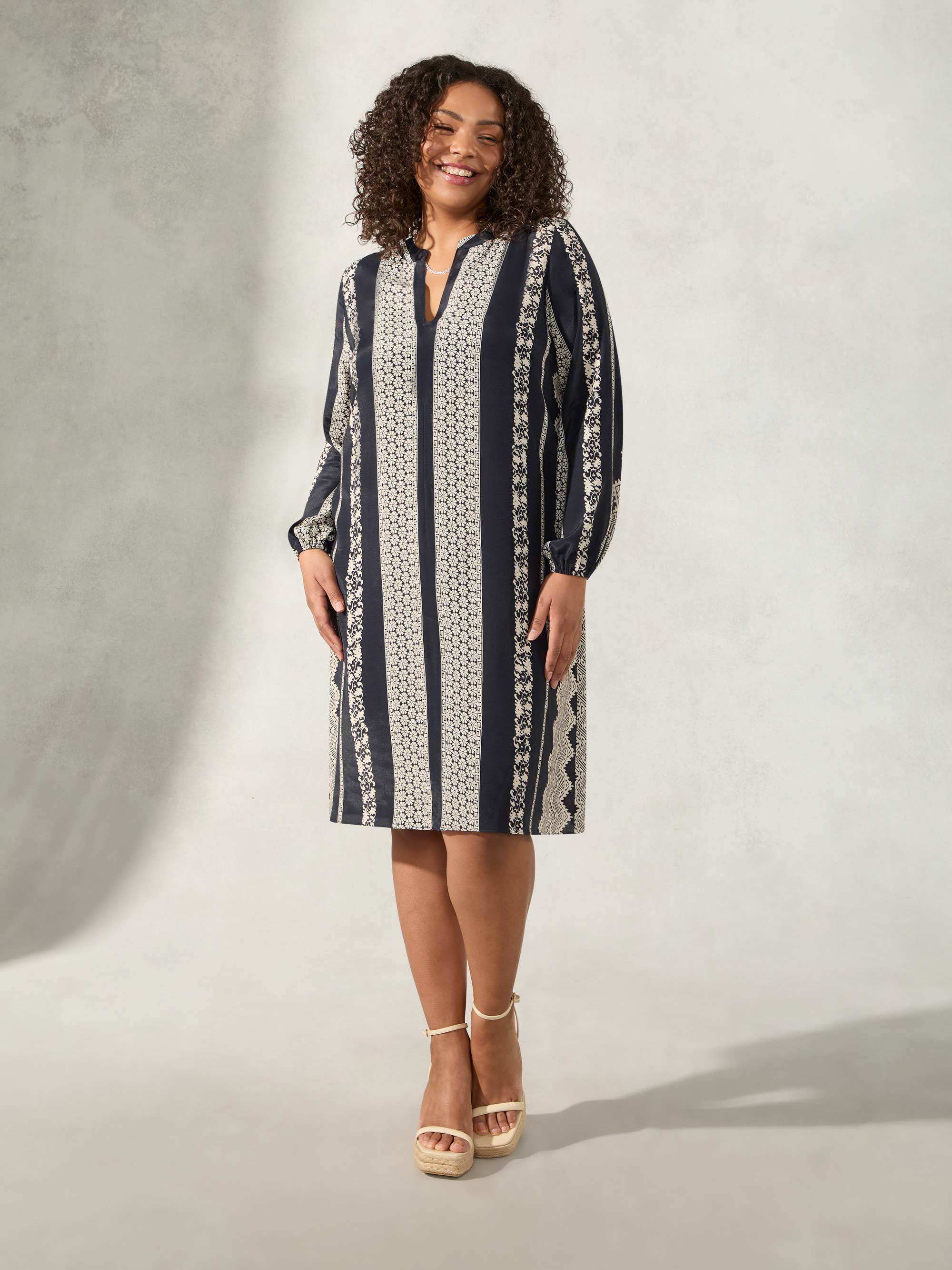 Black & Ivory Batik Stripe Print Dress - Image 5