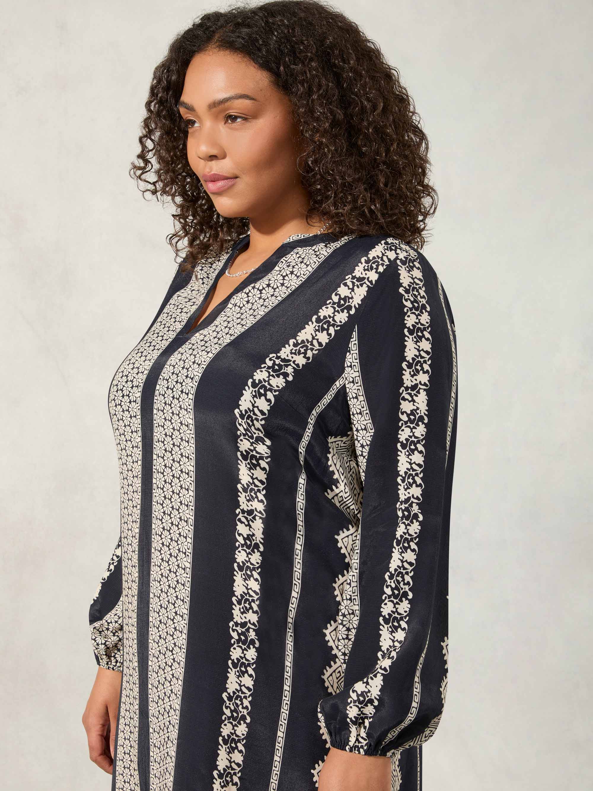 Black & Ivory Batik Stripe Print Dress - Image 6